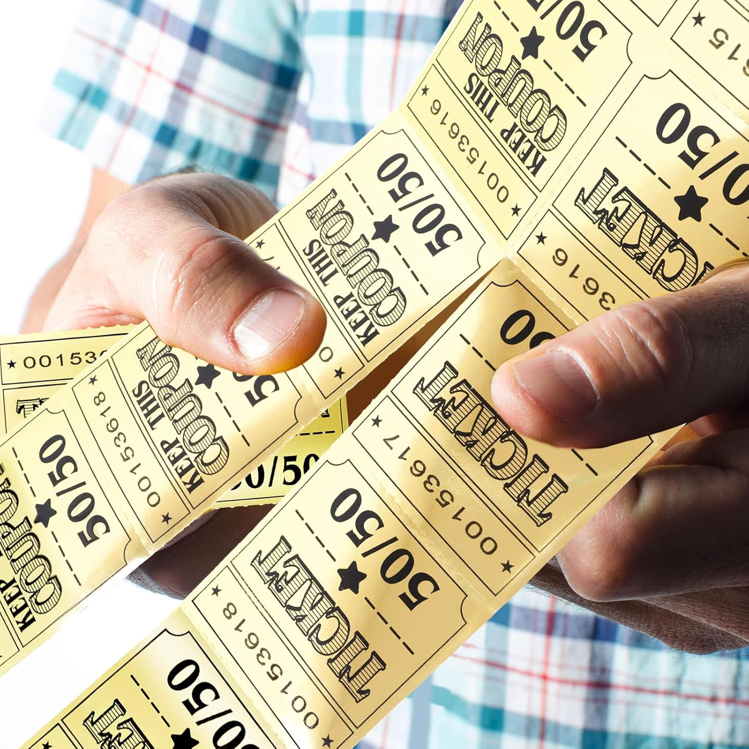 Large 50/50 Raffle Tickets Double Roll 300Pcs Gold Glitter Cards Tickets for Hap