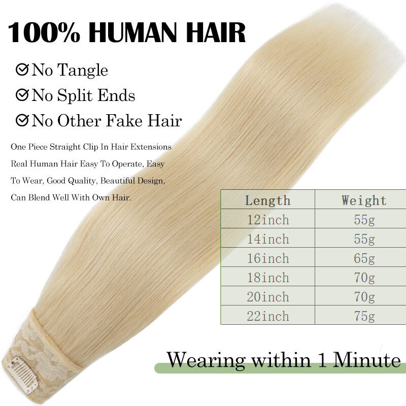 REAL Remy V-shaped Clip In 100% Human Hair Extensions One Piece 3/4 Full Head