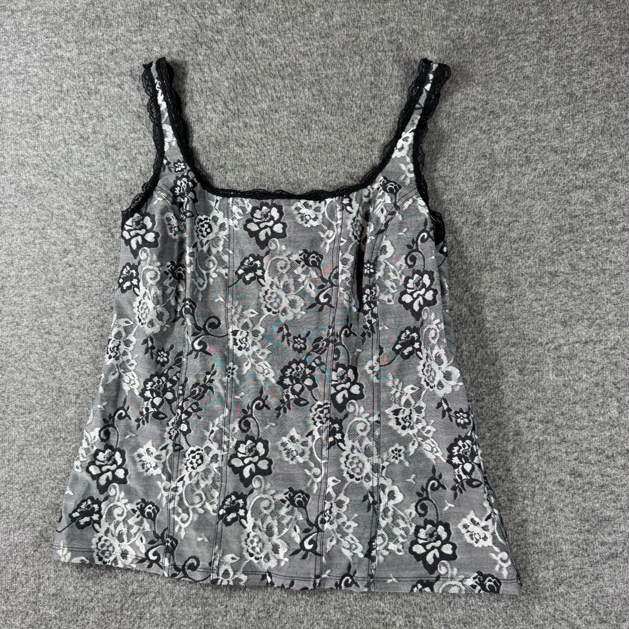 White House Black Market Camisole Tank Top Women’s XL Silver Floral Lace