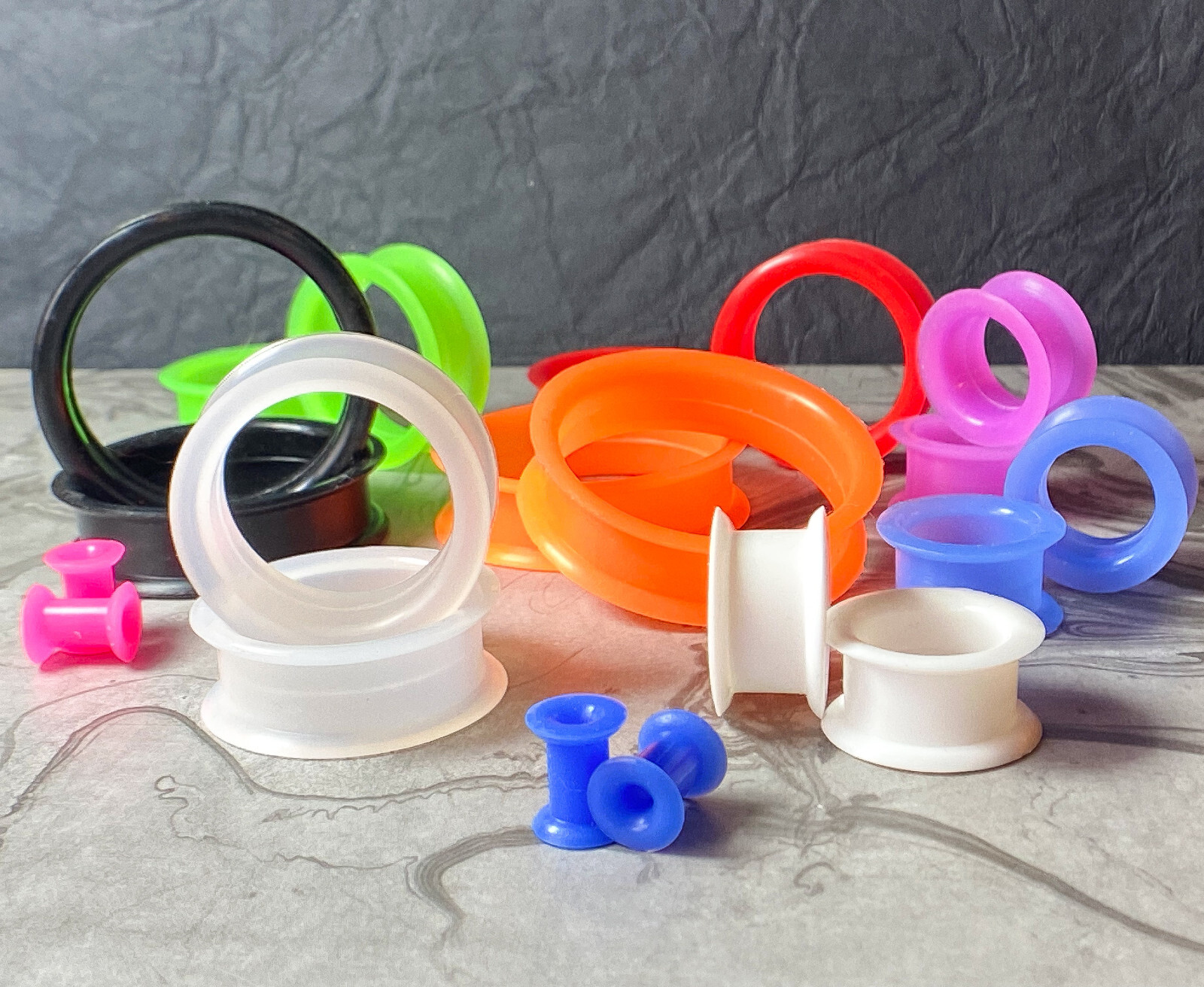 PAIR Soft Silicone Ear Tunnels Plugs - choose from 10 colors up to size 50mm!