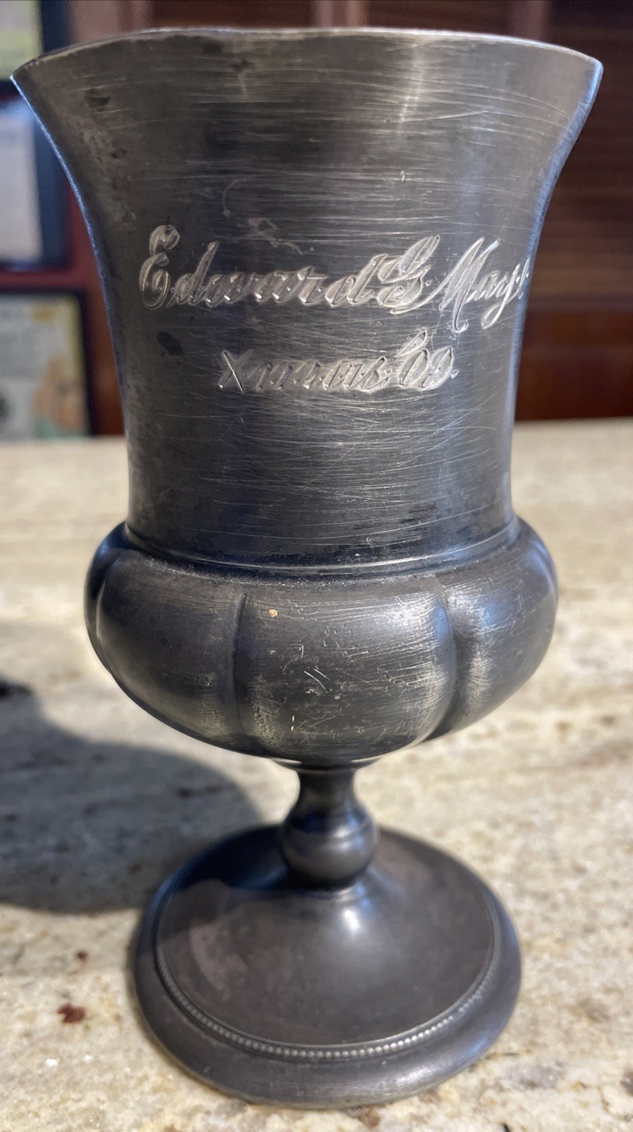 1909 Vintage Victor Silver Co. Quadruple Plate #2021 Goblet/Cup Etched “XMAS 09”