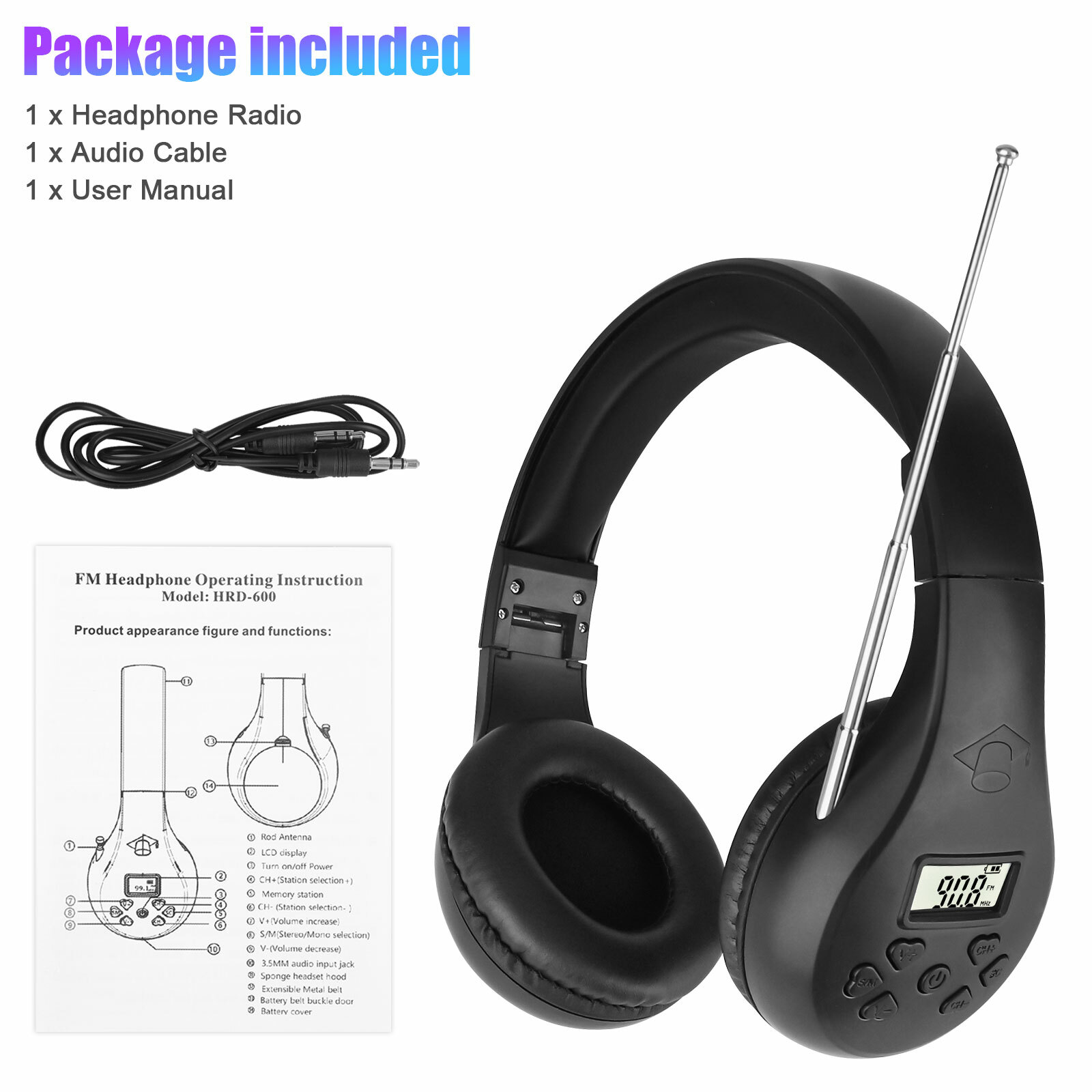 Foldable FM Radio Reception Headphone Stereo Bass Sound Noise Reduction Headset
