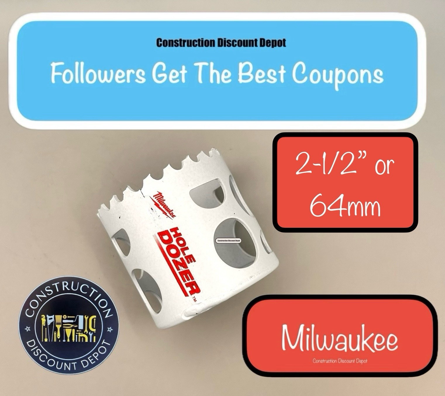 Milwaukee 2-1/2" or 64mm Hole Dozer Bi-Metal Hole Saw 49-56-9631 64 mm