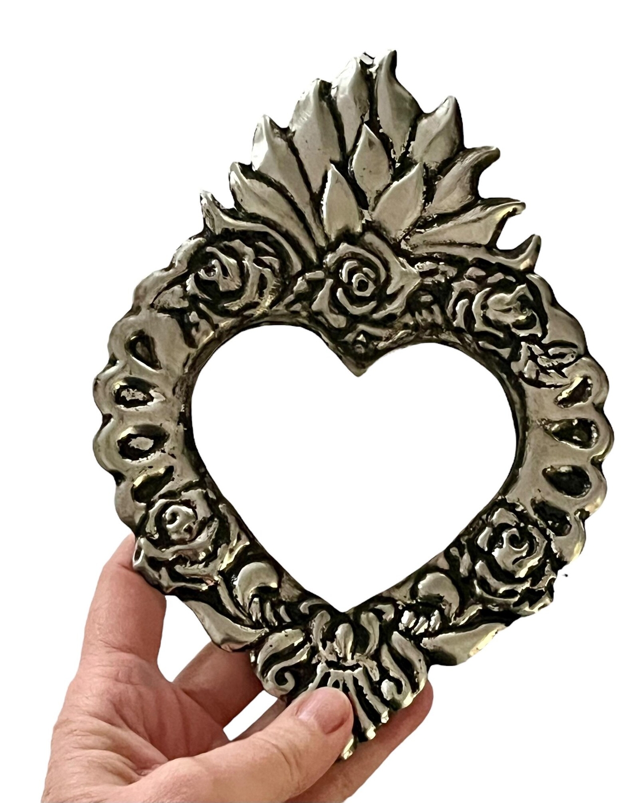 Tin HEART Mirror, Mexican Punched Tin Sacred Heart 8"