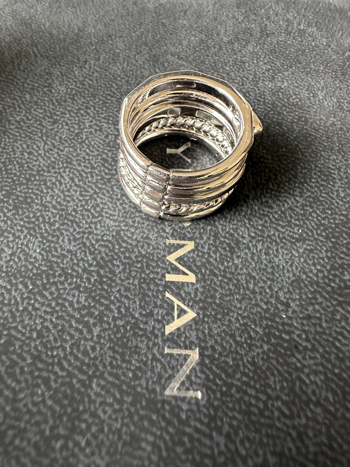 David Yurman Sterling Silver Stax Five Row Ring w/ Blue Topaz & Diamonds sz 9