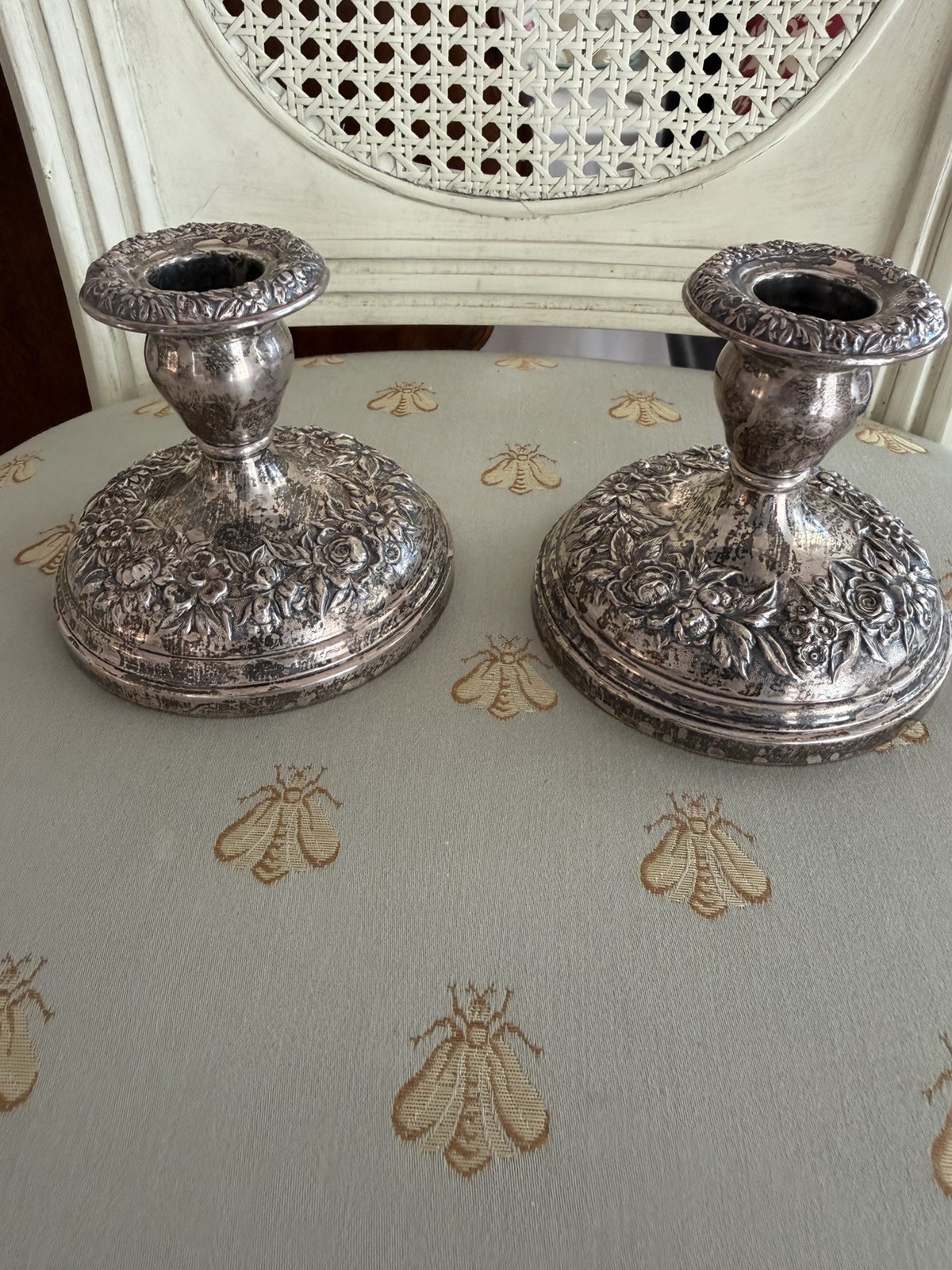 Pair of Vintage S. Kirk & Son REPOUSSE Sterling Silver Candleholders