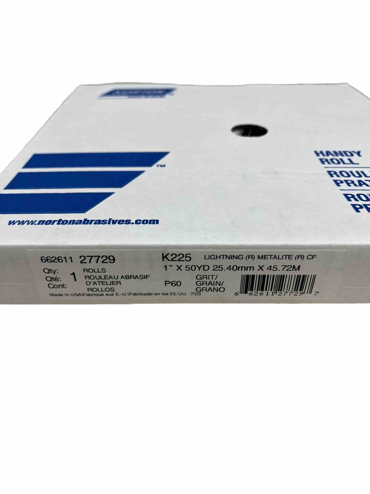 Norton K225 Abrasive Roll, 1" X 50YD, 60-Grit, Brown