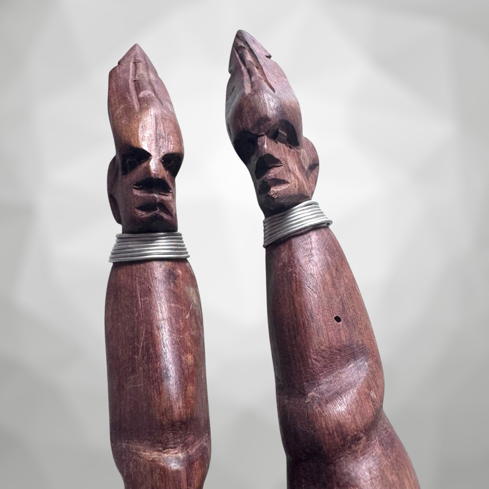 Vintage African Hand-Carved Wooden Large Spoon & Fork Set 14" Tribal Decor