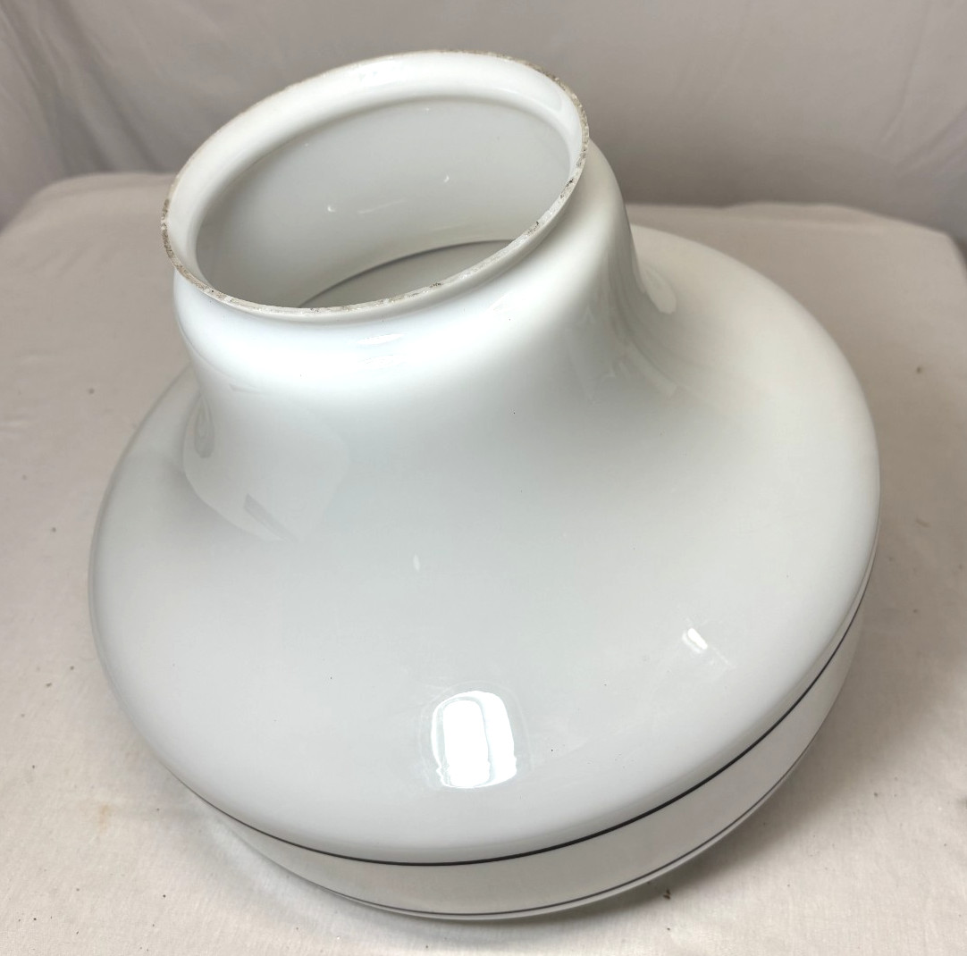 Schoolhouse Ceiling Light Fixture Vtg Art Glass Shade Black Stripes USA #L43