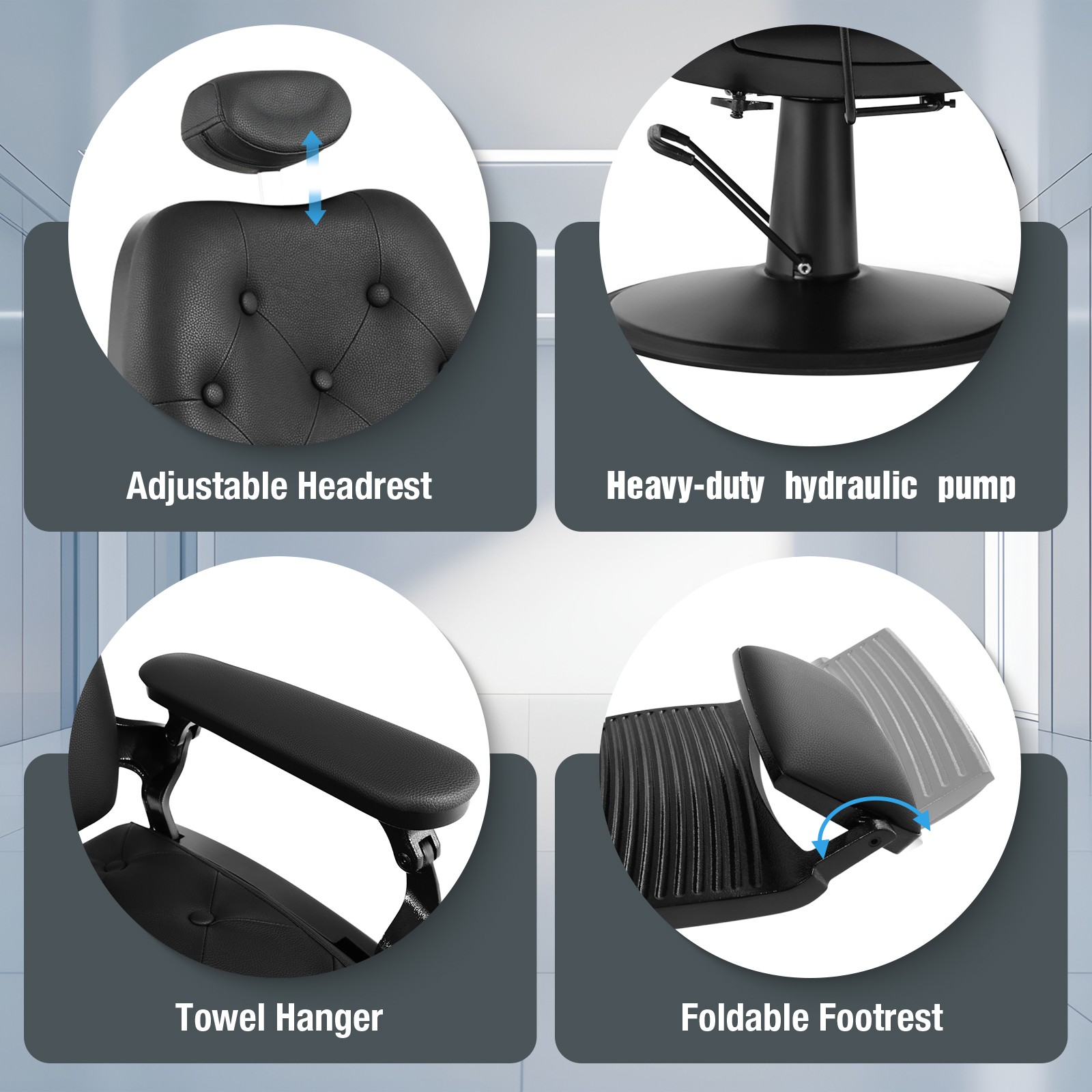 Black Recline All Purpose Barber Chair Heavy Duty Hydraulic Salon Beauty