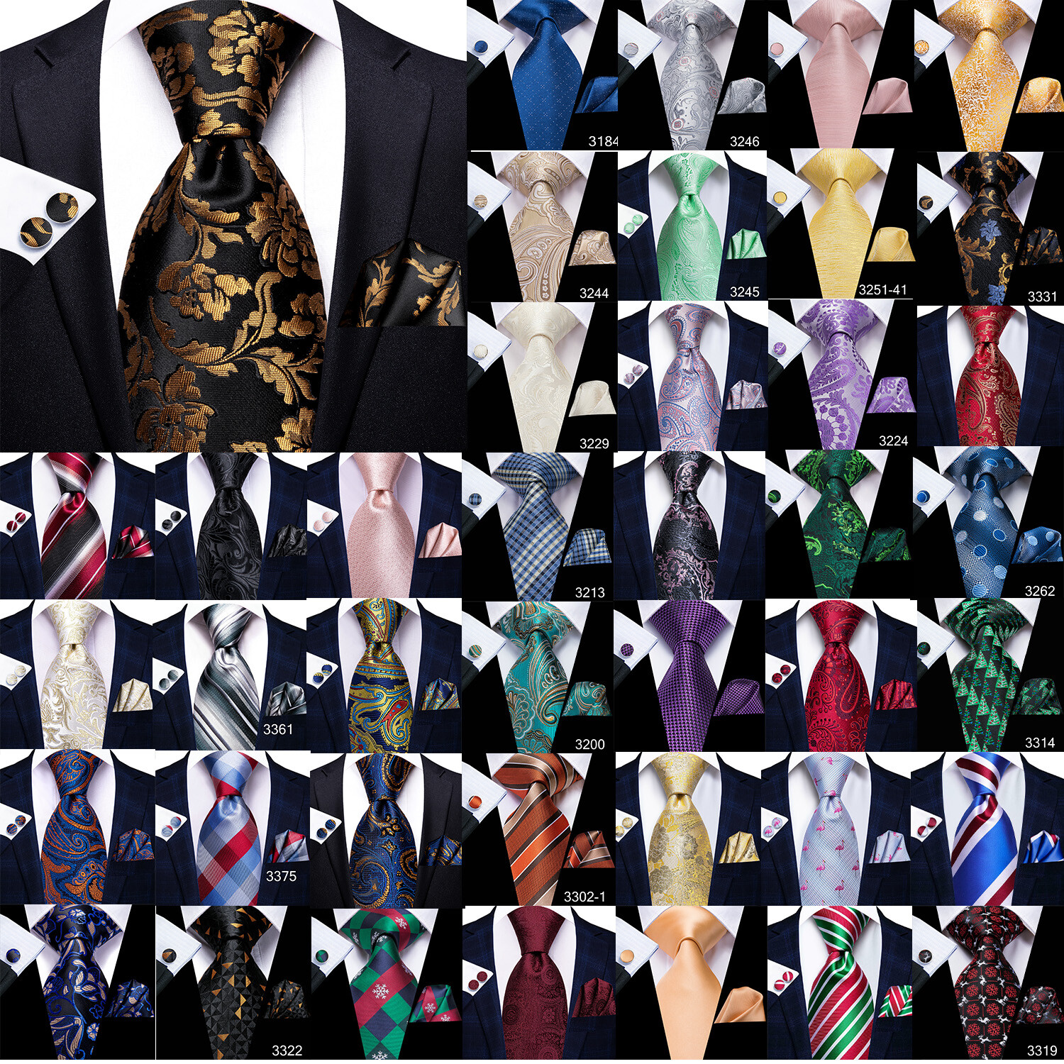 Classic Mens Tie Paisley Floral Striped Necktie Hankie Cufflinks Set Wedding USA