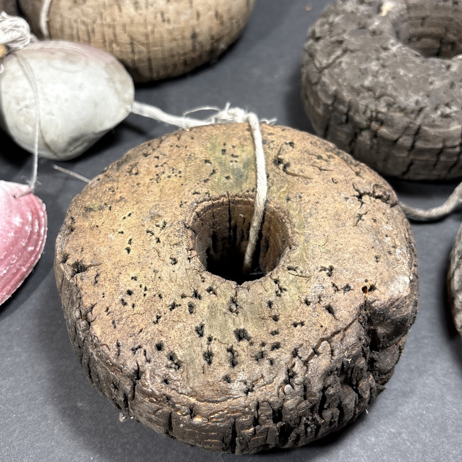 Vintage Lot Cork Fishing Floats Six Pieces Natural Cork Floats With Old Netting