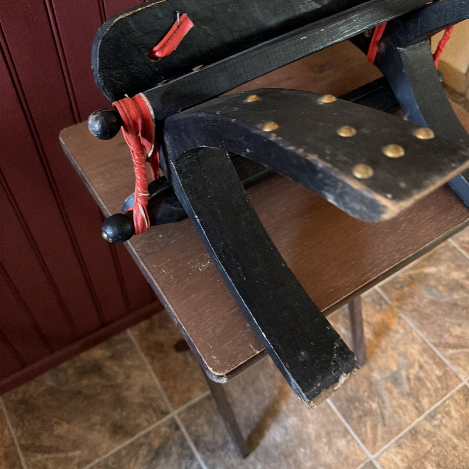 Vintage TURKISH Camel Head Pommel Padded Saddle Stool, Footstool. 23.5” X 18.5”.