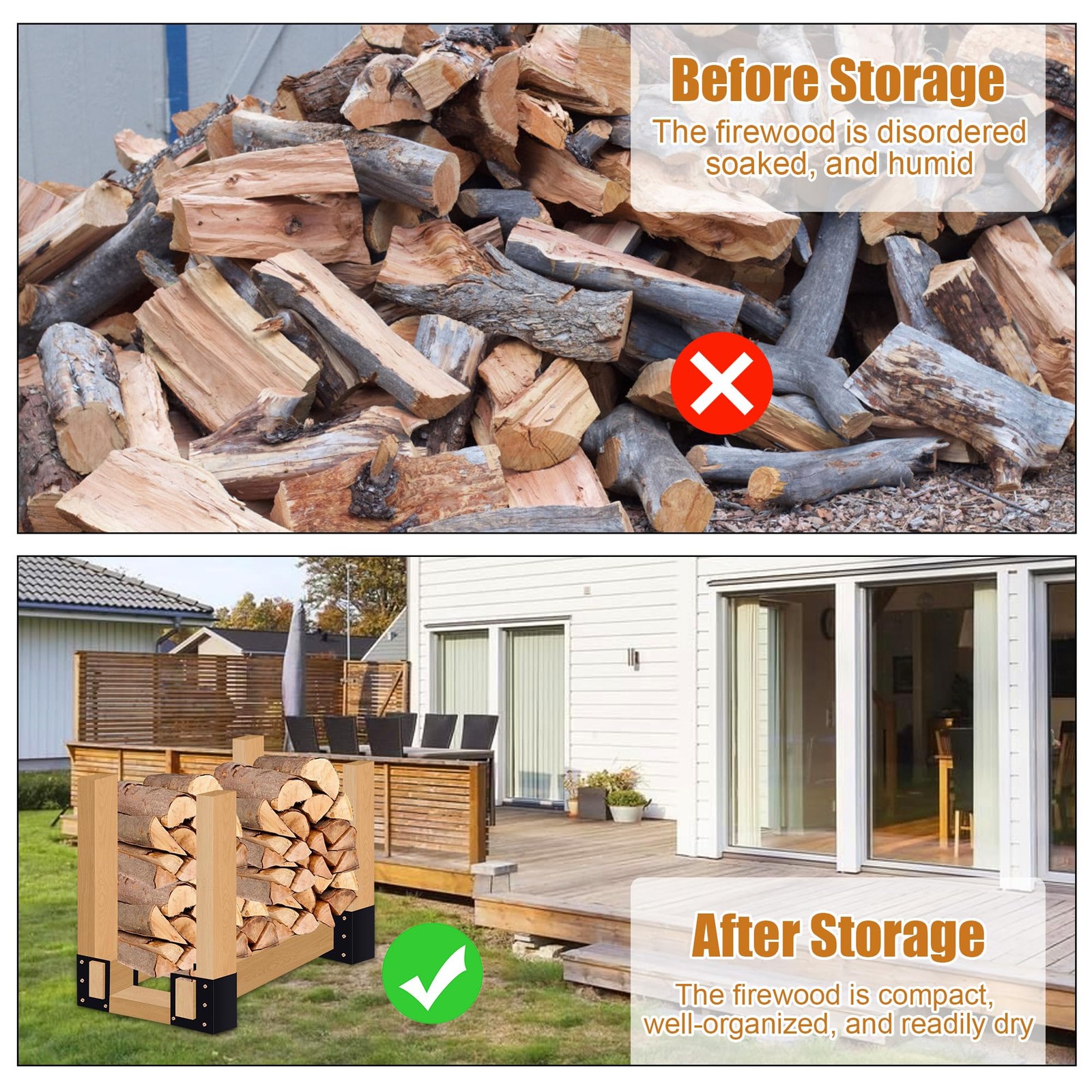 4 Pack Firewood Log Storage Rack Bracket,Indoor Outdoor Adjustable Heavy Duty