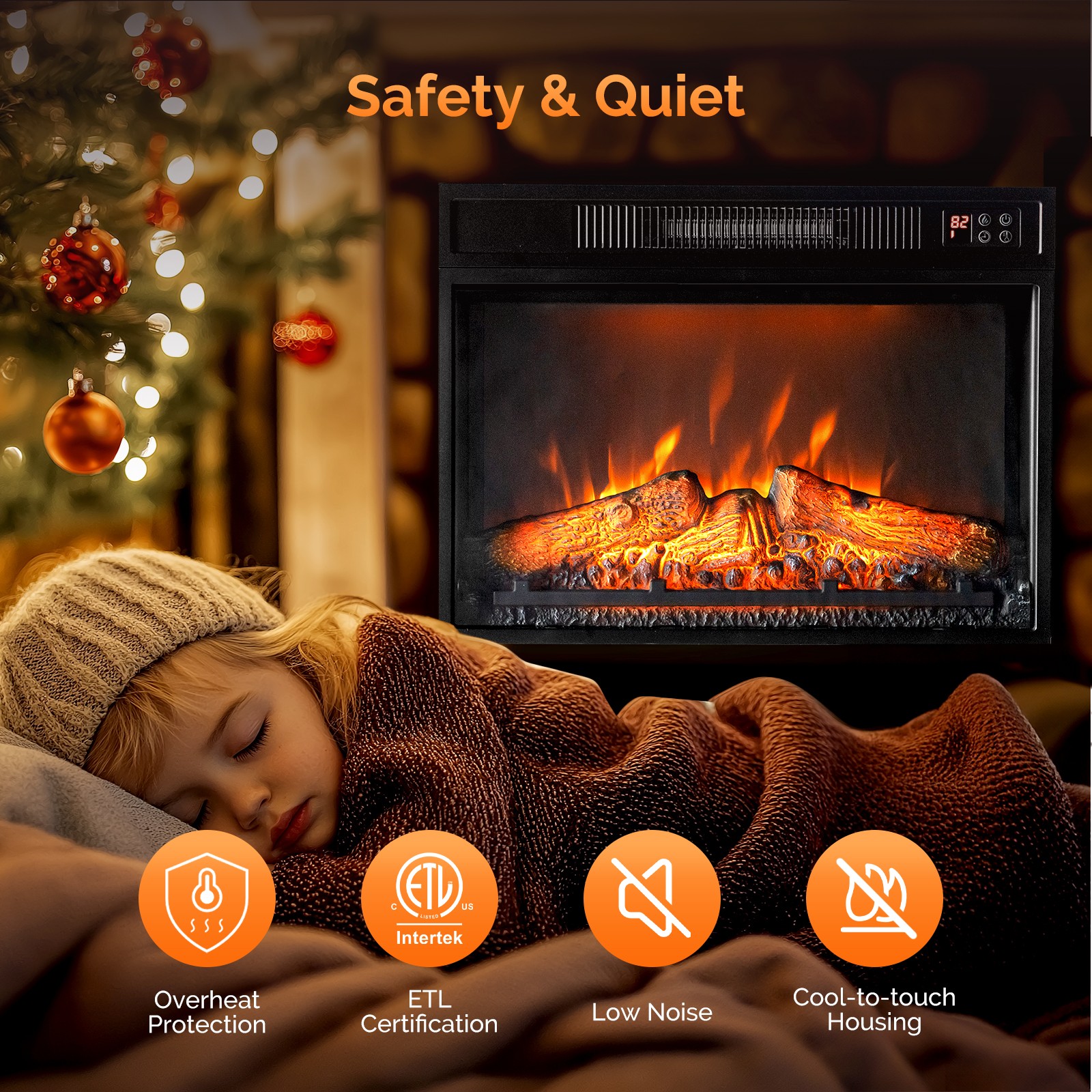 23" Electric Fireplace Insert Heater with Remote APP 6 Color Adjustable Flames