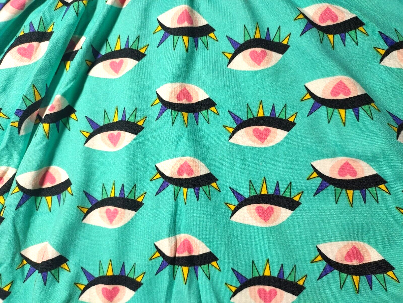 Dot Smile Girls 3 4 Teal Green Spike Eye Heart Cap Sleeve Twirl Dress SOFT NWT