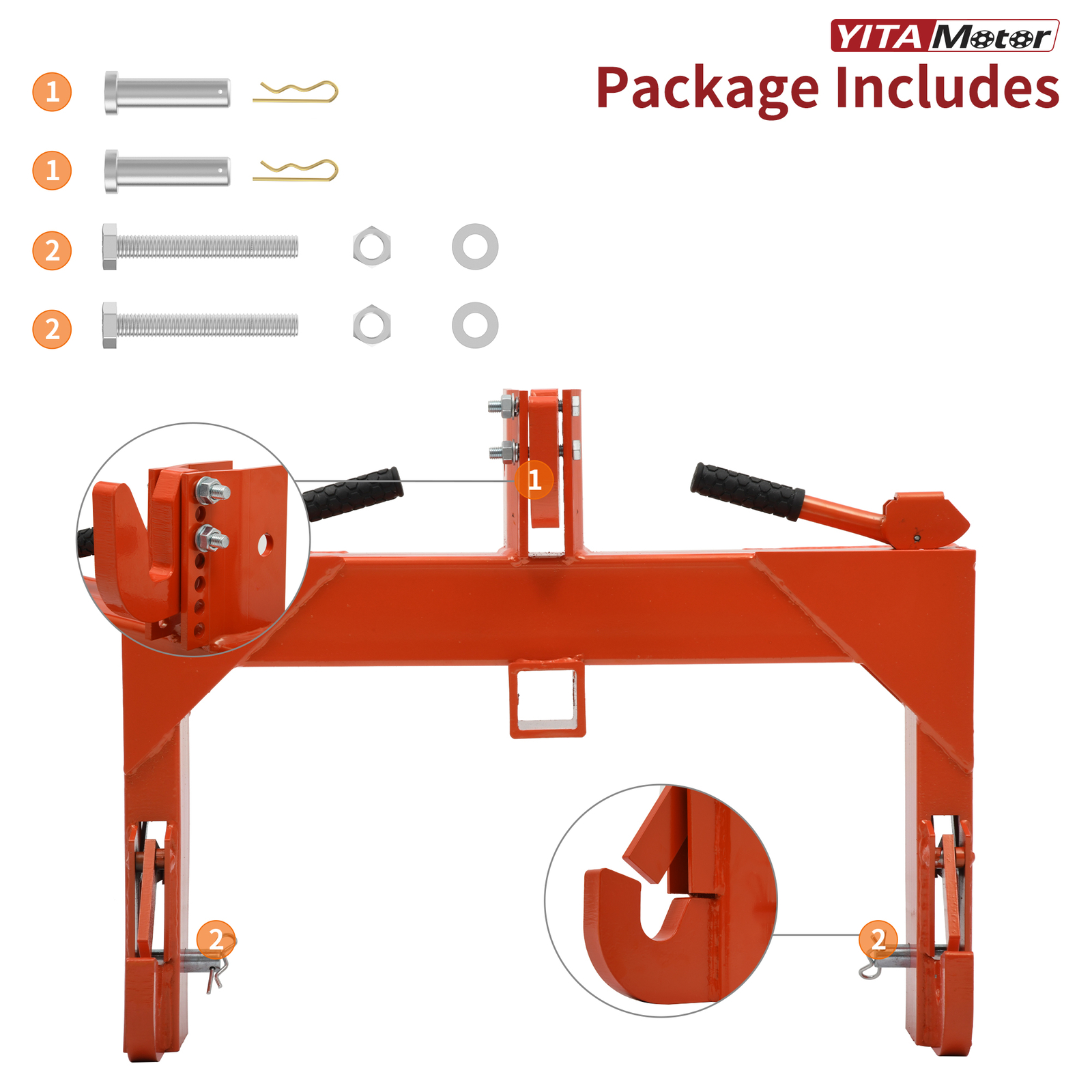 3 Pt Quick Hitch Adapter For Category 1 & 2 W/ Adjustable Bolt Tractor 3000lb