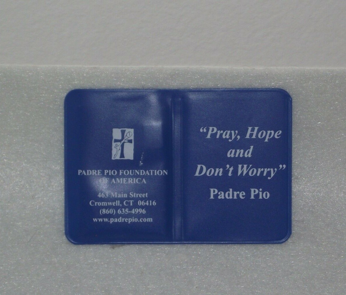New old stock medal pocket shrine St Padre Pio relic prayer card folder