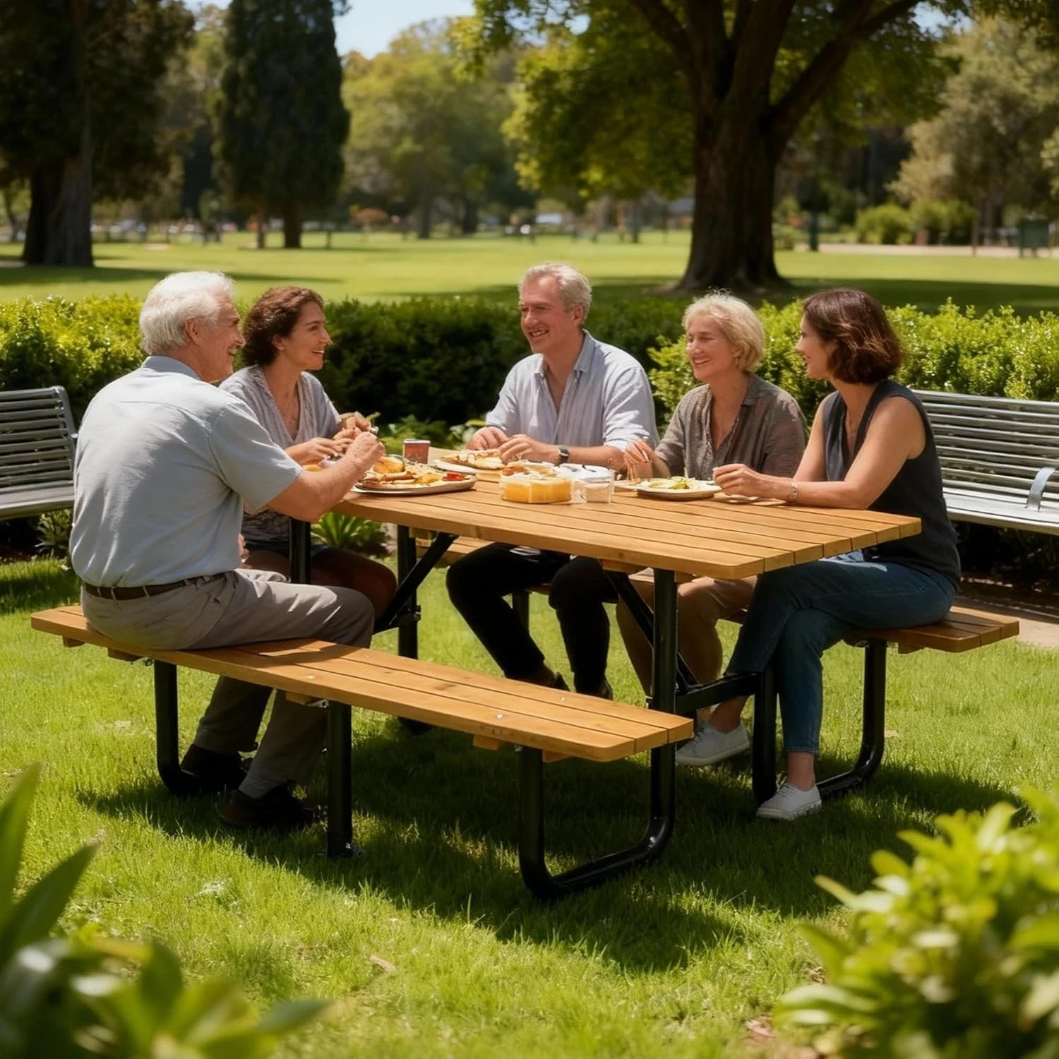 Picnic Table With Bench Outdoor Wooden Table and Chair Set for 6 People