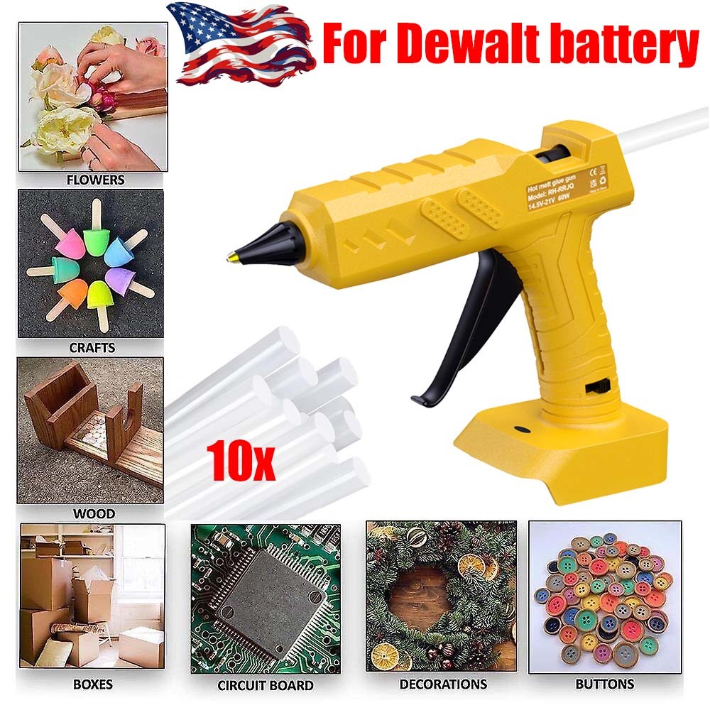 Hot Melt Glue Gun Cordless For Dewalt 20V Max Li-Ion Battery w/10X Sticks DCB200