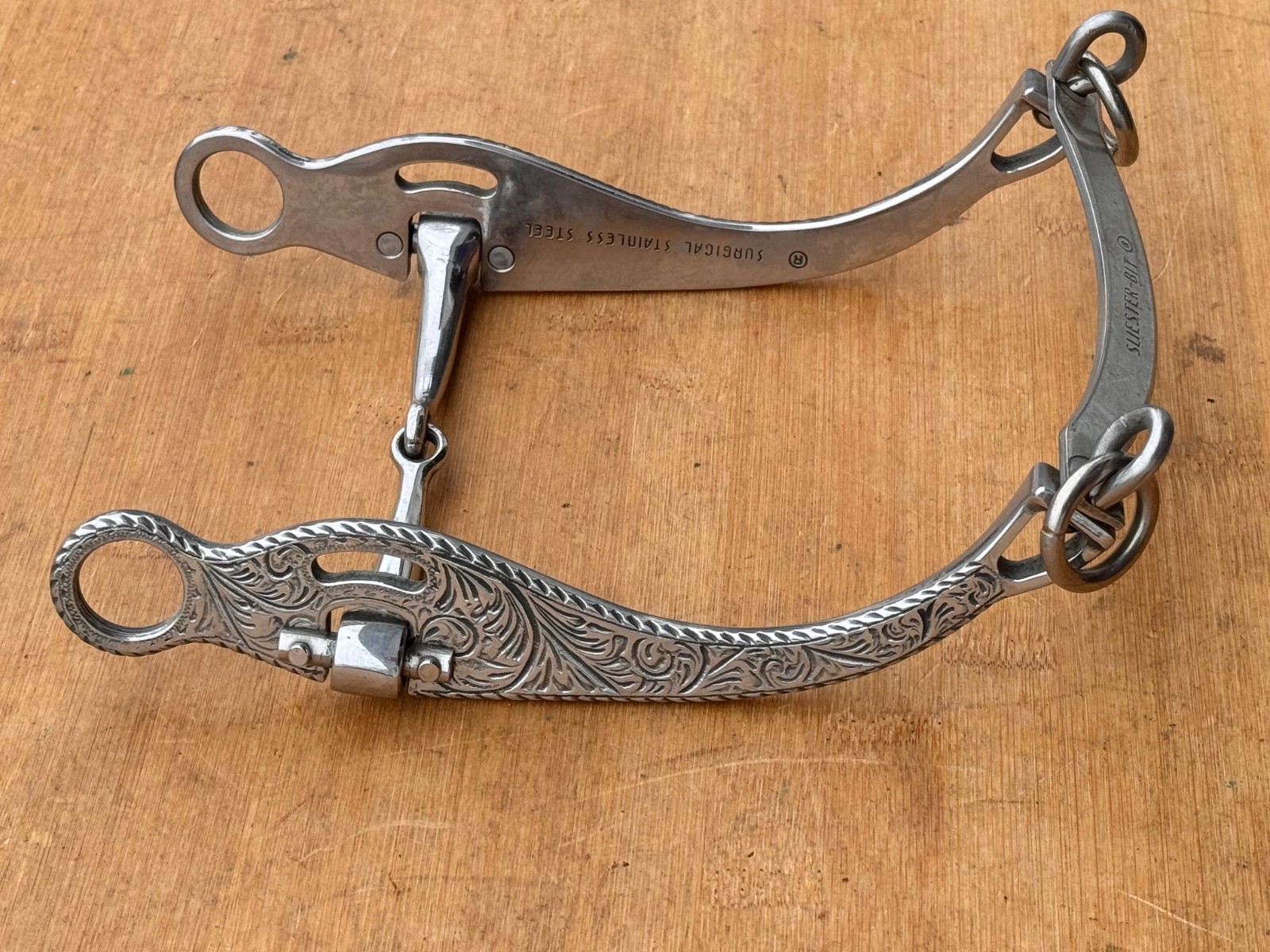 SLIESTER Engraved Surgical Steel Smooth Jointed Western Horse Bit ~ 4.5"