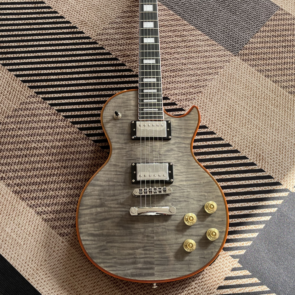 Custom Shop Gray Electric Guitar orange logo and binding in stock free shipping