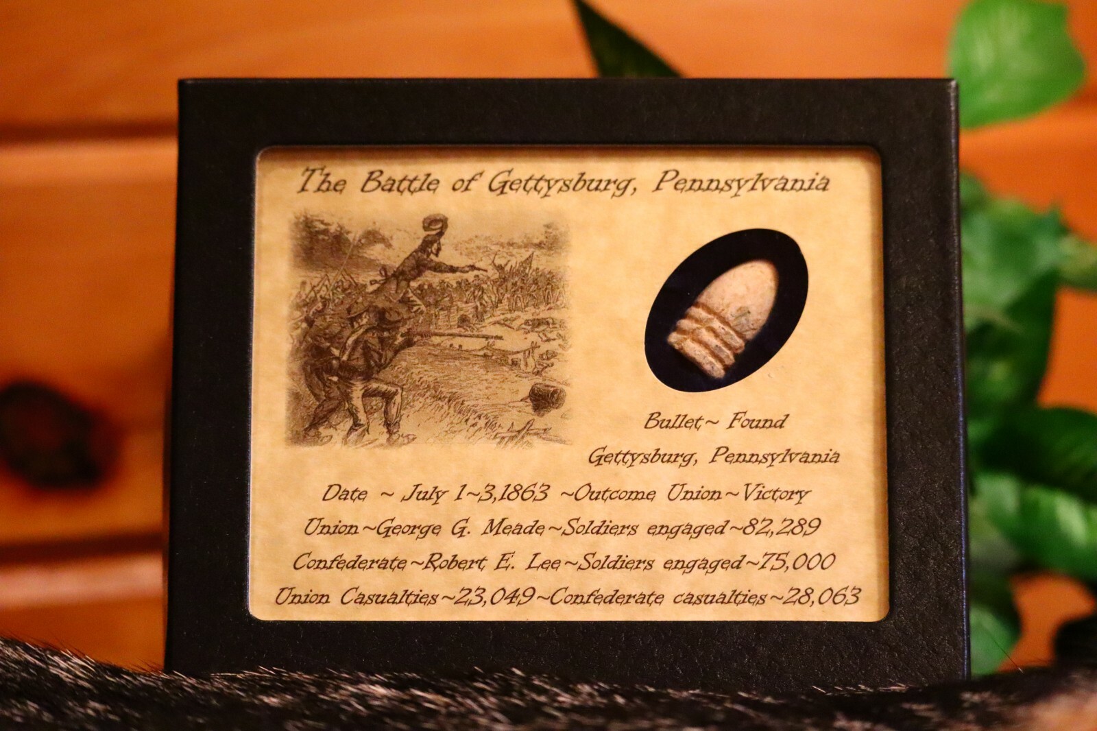 Dropped Civil War Bullet from Gettysburg in Matted Display Case with COA