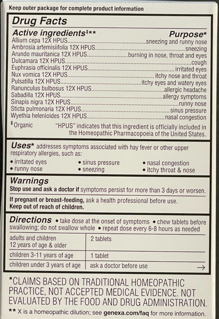 Genexa Allergy Care & Decongestant Organic Non-Drowsy 60 Ct. Exp 3/2028