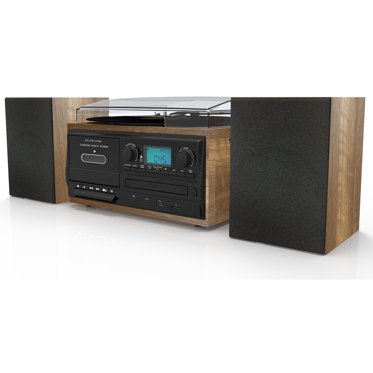 Bluetooth Record Player Turntable, CD Player, Convert LP Vinyl, CD to MP3 Player