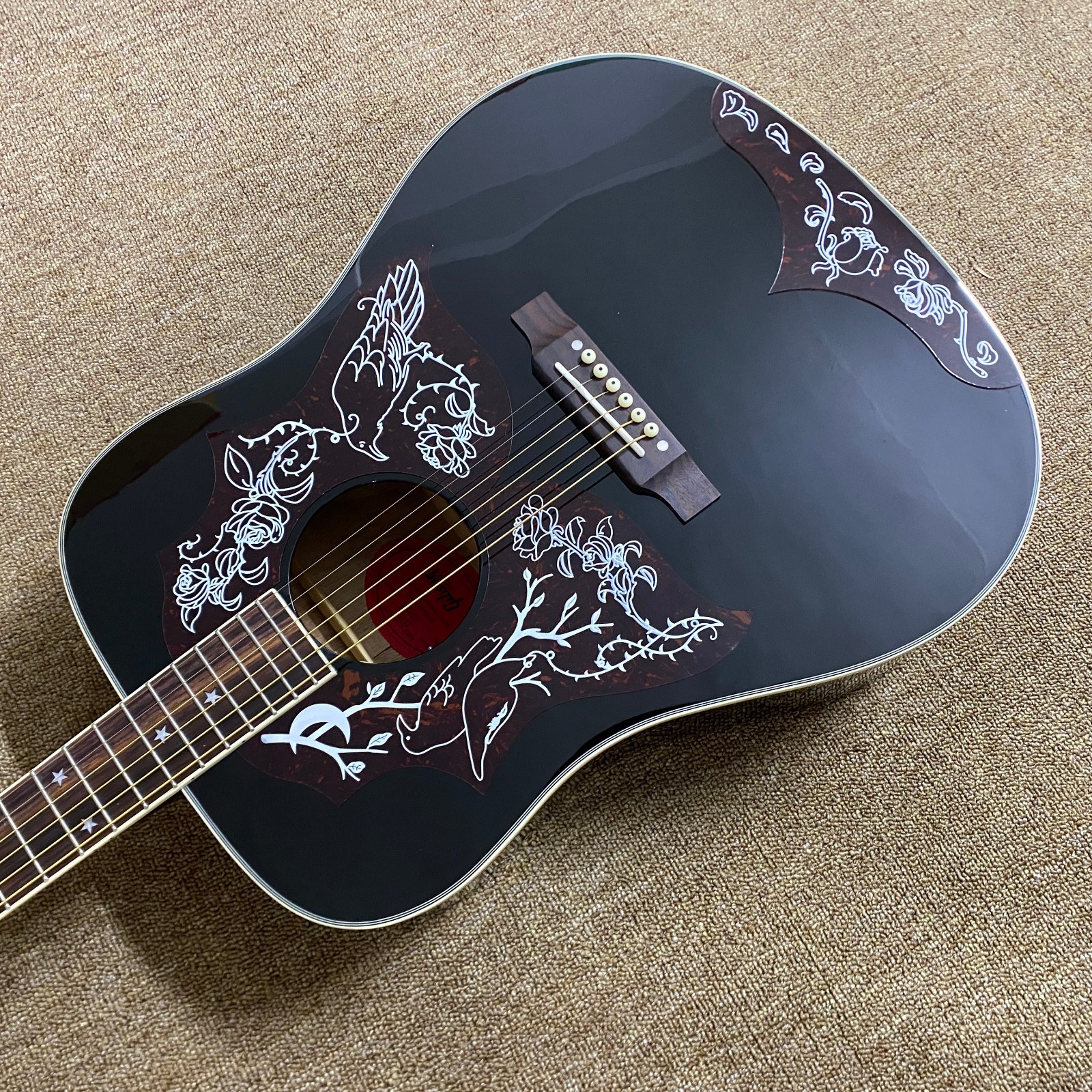 Black raven acoustic electric guitar rosewood fingerboard Free Shipping