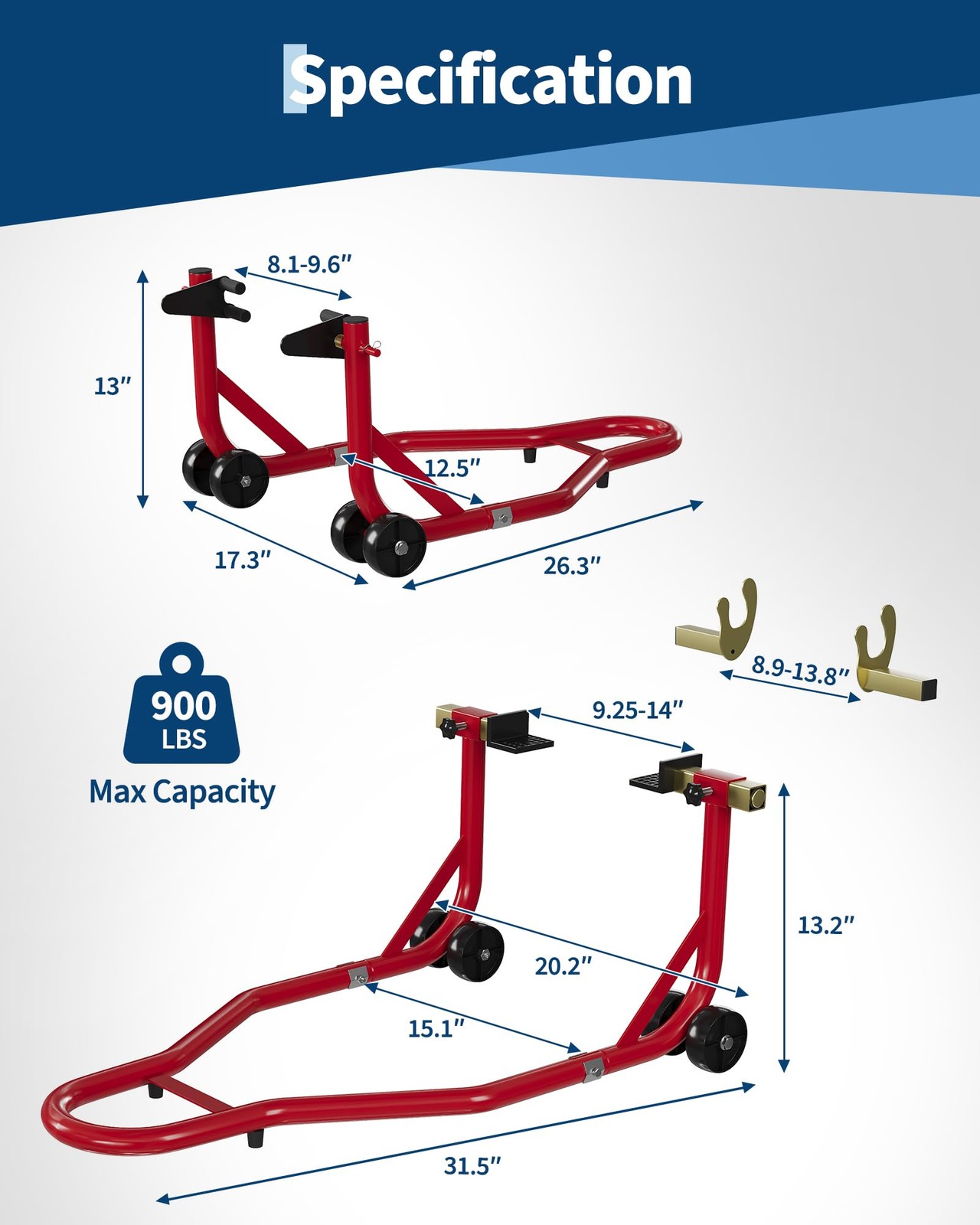 Heavy Duty Motorcycle Stand Lift 900Lbs Capacity Front & Rear Combo Stands Set
