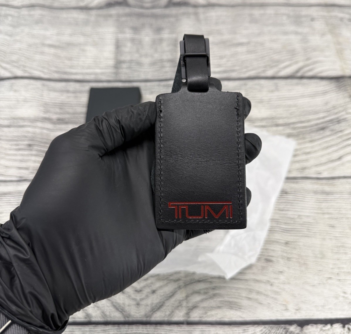 NEW TUMI Black / Red Leather Name Tag For Any TUMI Luggage Bag Backpack