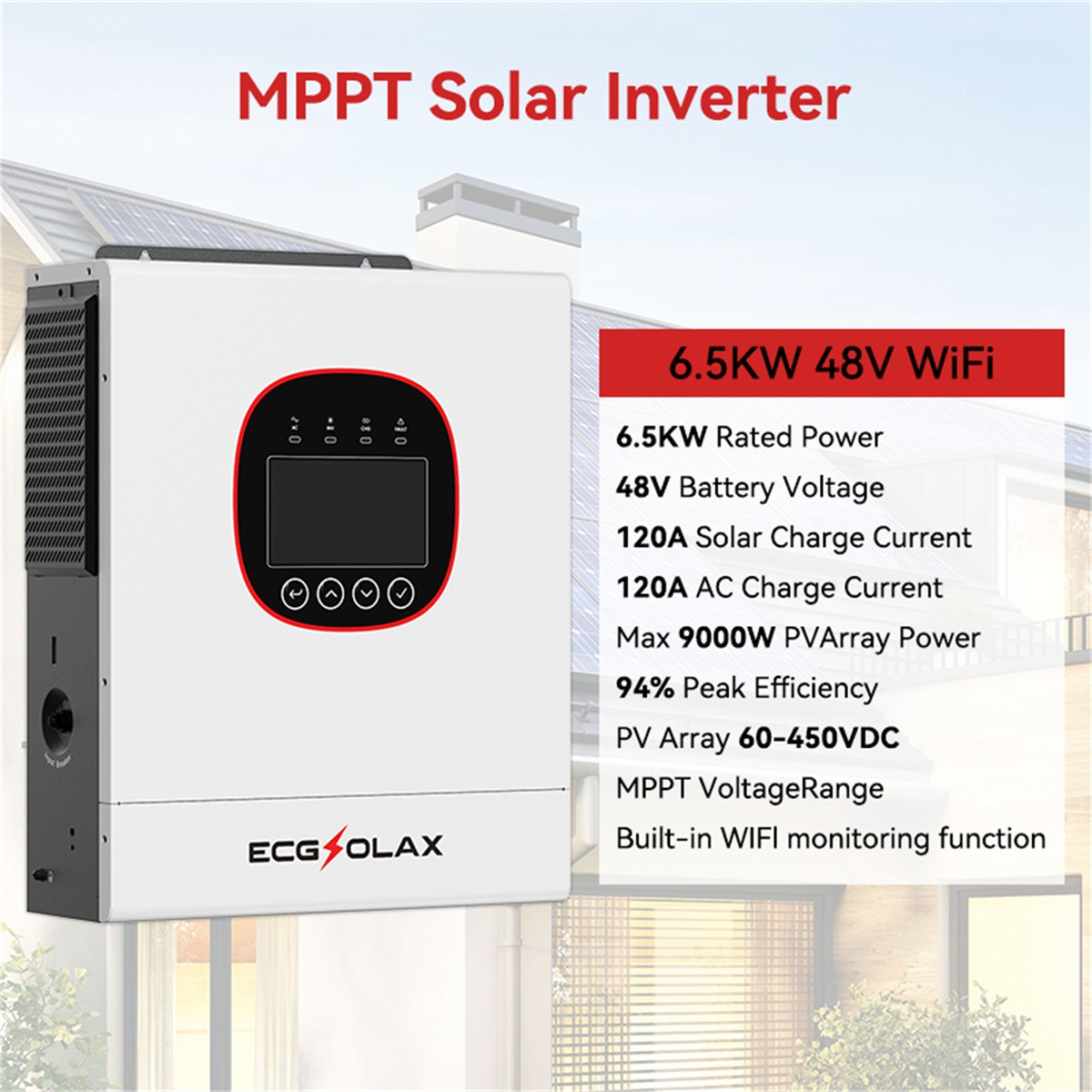6500W 48V/5000W 24V Hybrid Solar Inverter MPPT 120A Charge Controller Off-grid