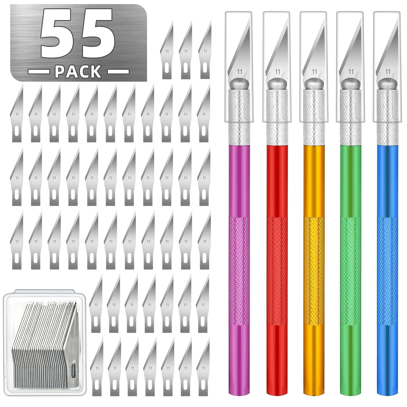55 Pack Exacto Knife, Hobby Knife Set with 5 Craft Knives and 50 Precision Knife