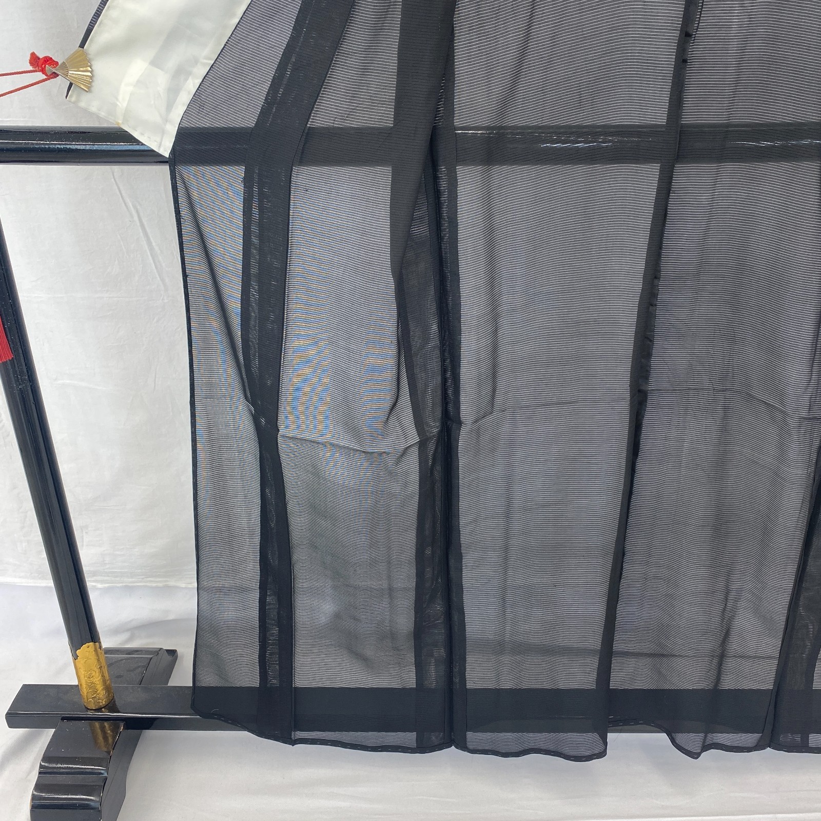 Japanese Vintage Kimono Polyester Black No Lining Family crest Length 61 in