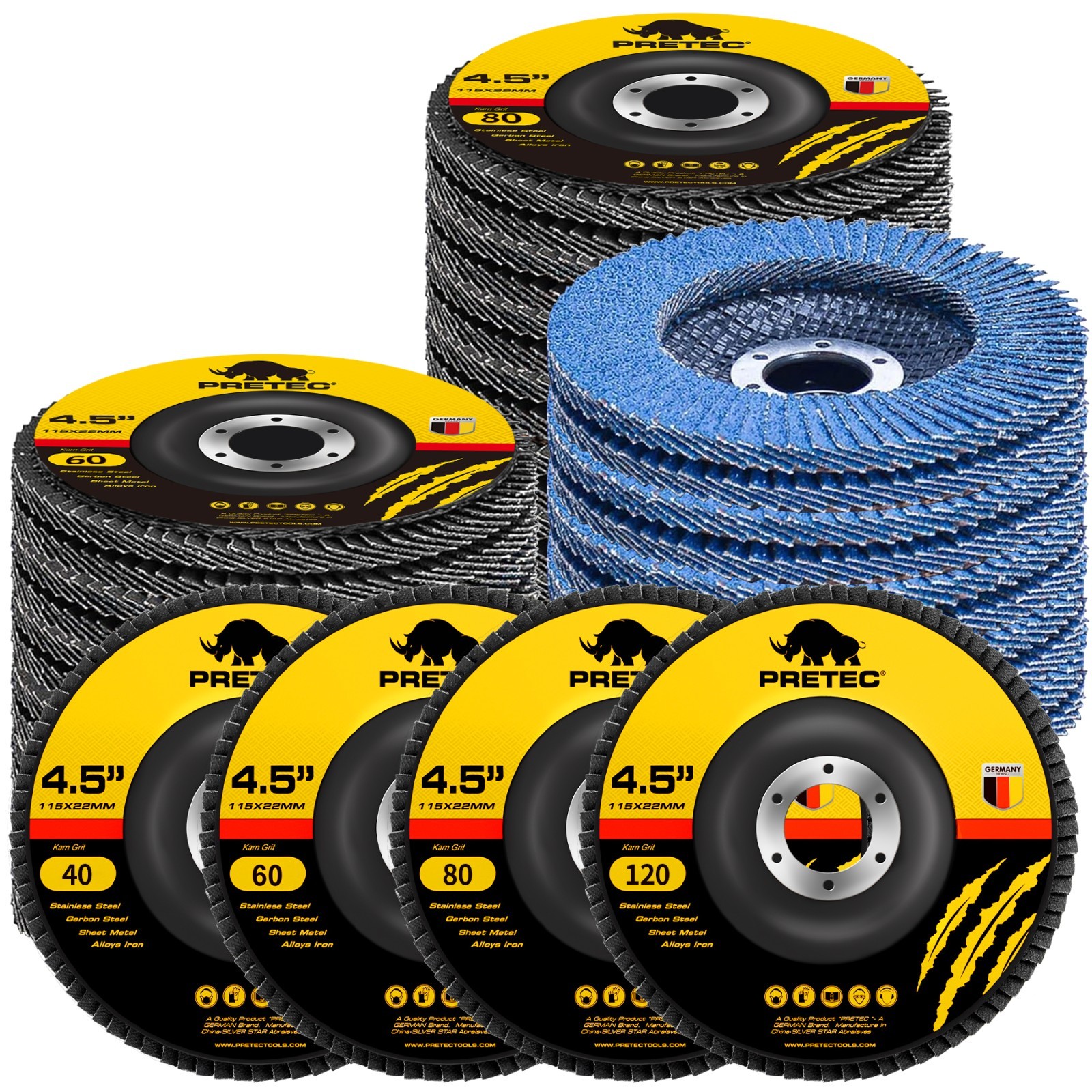 120 Pack 4-1/2" Zirconia Flap Discs 40/60/80/120 Grit Type 27 for Angle Grinder