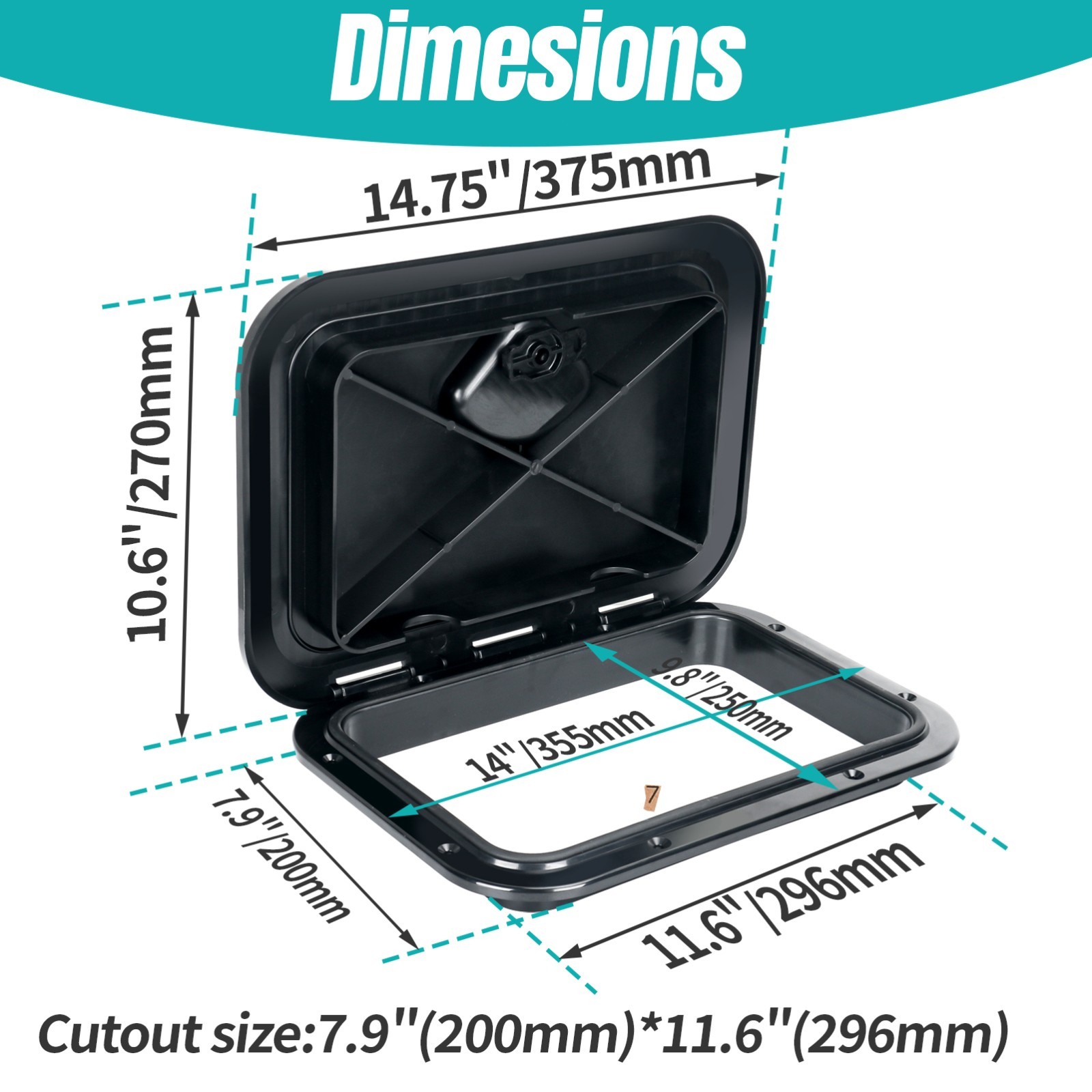 Black Boat Boat Hatch Cover Marine ABS Boat Deck Hatch Lid 15 in With Handle