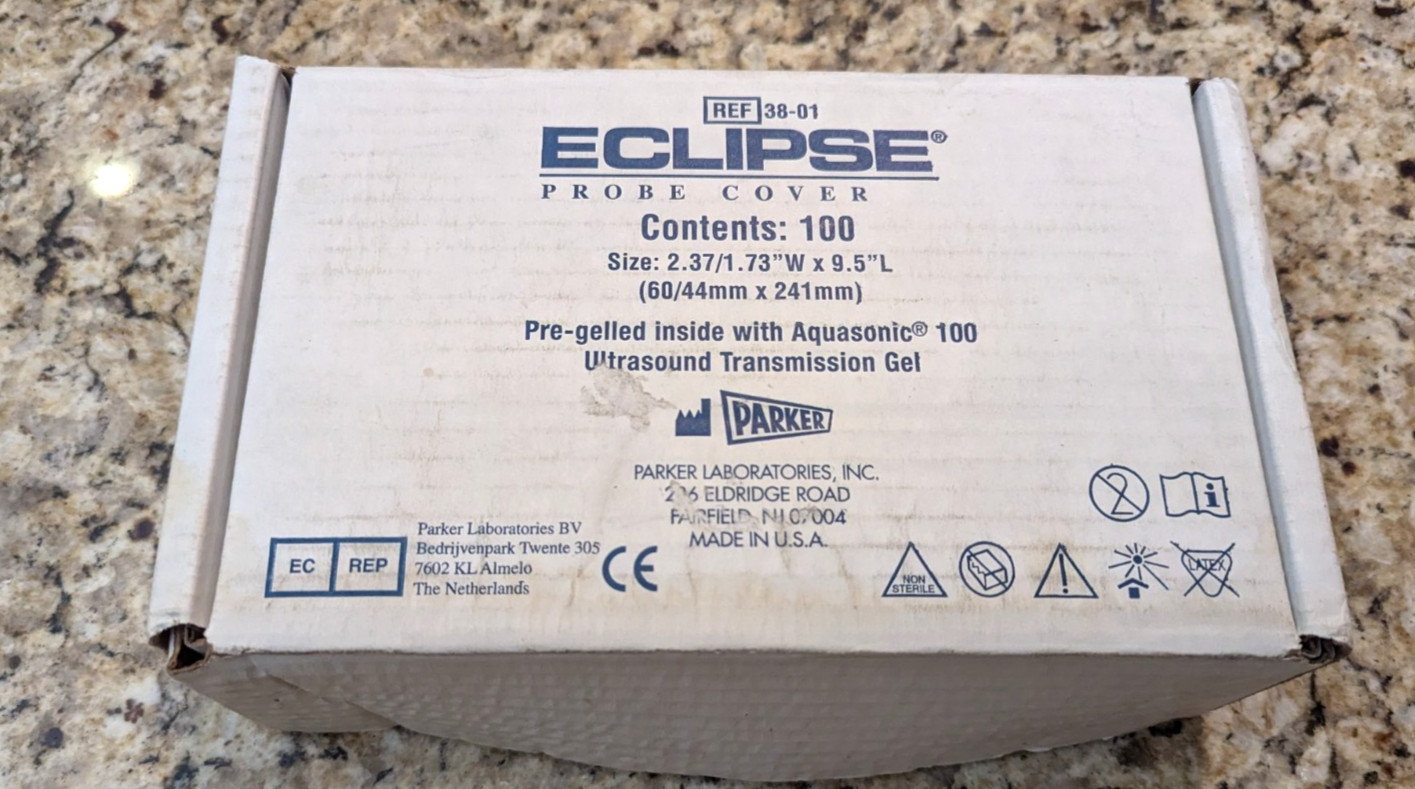 Eclipse 100 Pack 38-01 Ultrasound Probe Covers 2.37/1.73"W x 9.5"L exp: 12/2026
