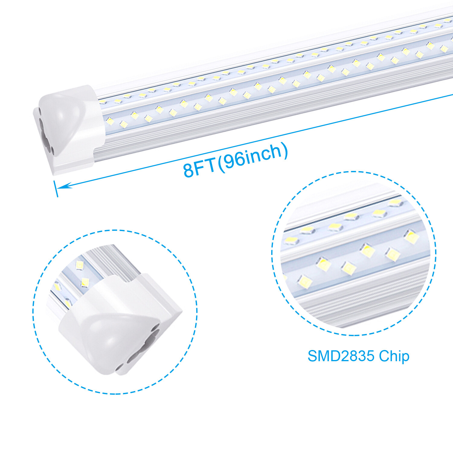 120W 8FT LED Tube Light Bulbs Integrate 8' 4 Row V Shaped LED Shop Light Fixture