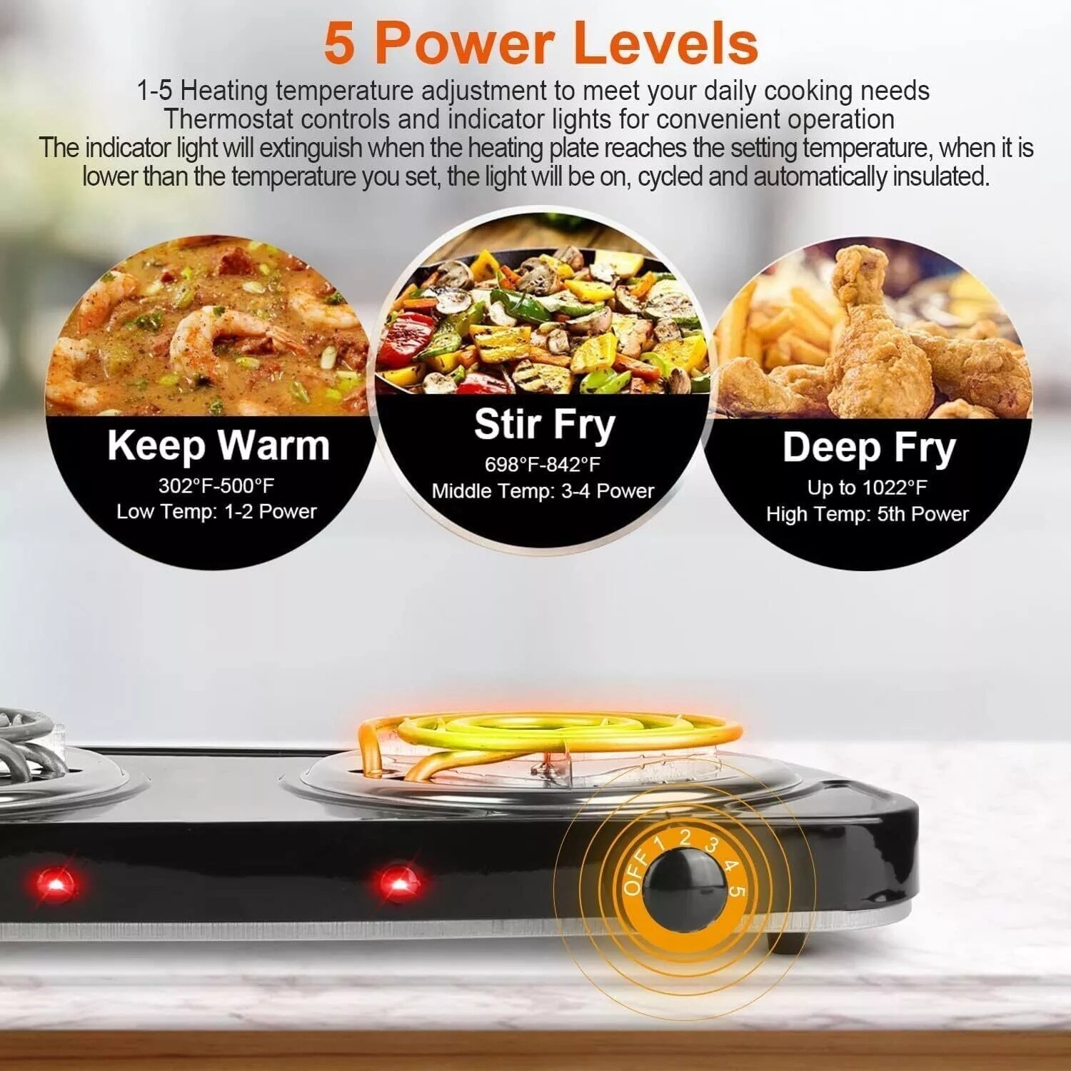 2000W Portable Kitchen Electric Double Burner Hot Plate Cooktop Cooking Stove