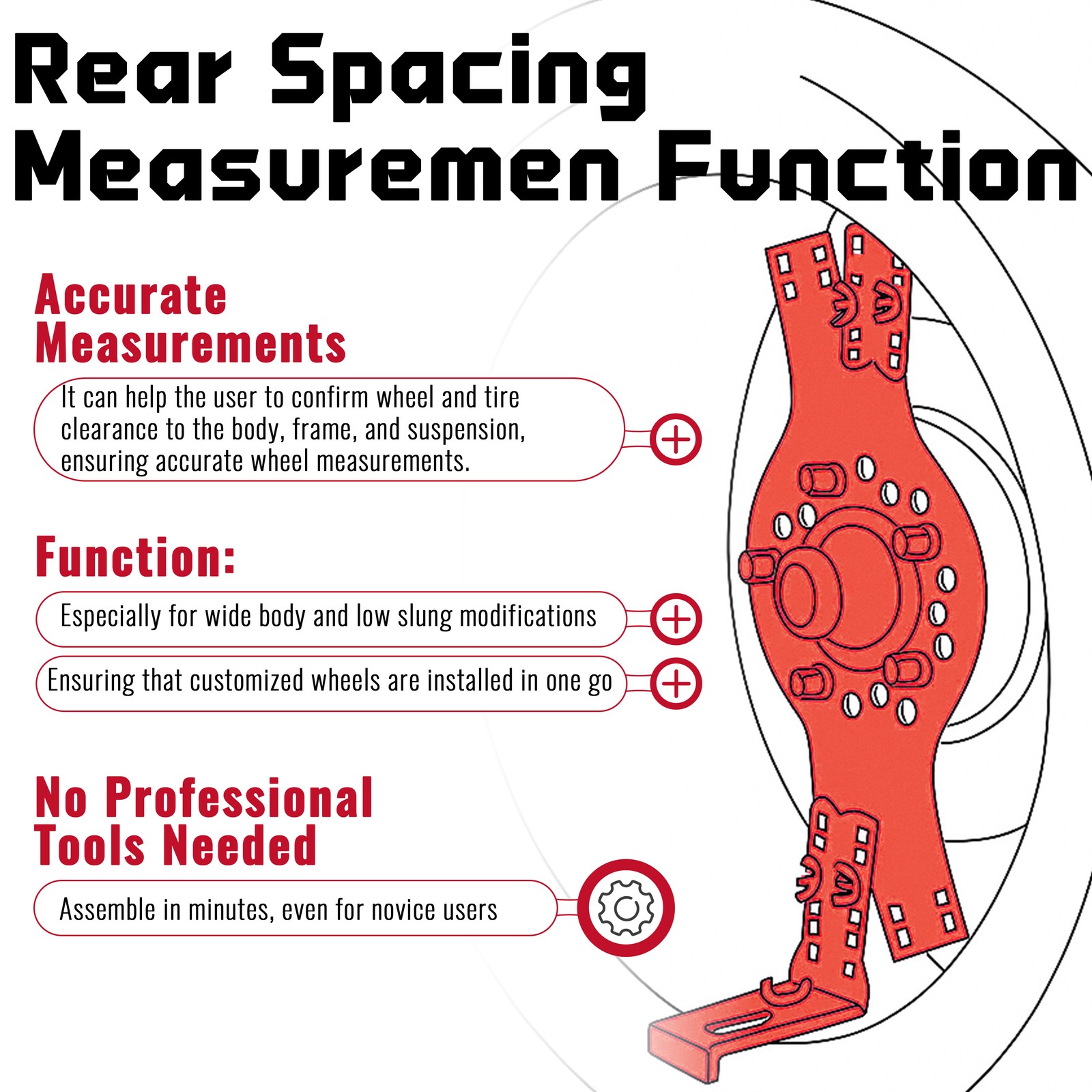 5-Lug Bolt Pattern Wheel Fitment Simulator Tool Tire/Rim Size Measuring Mockup