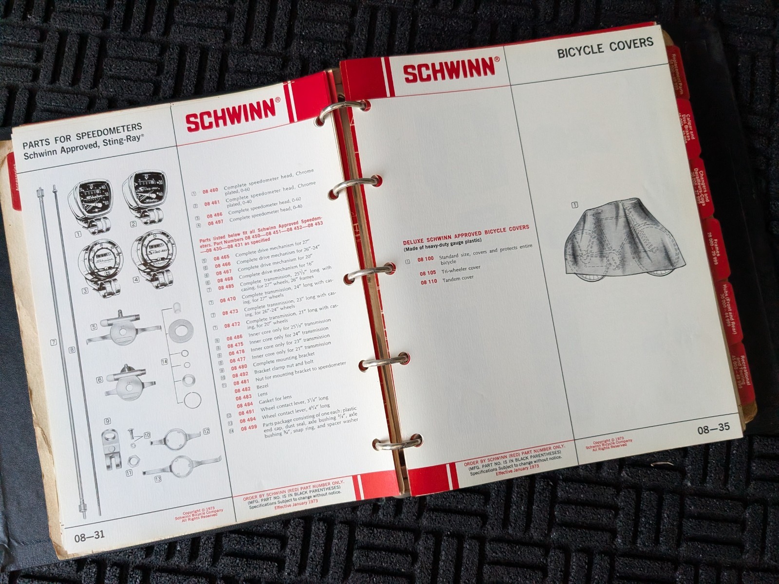 SCHWINN 1973 Bicycle Dealer Parts & Accessories Manual in Original Binder