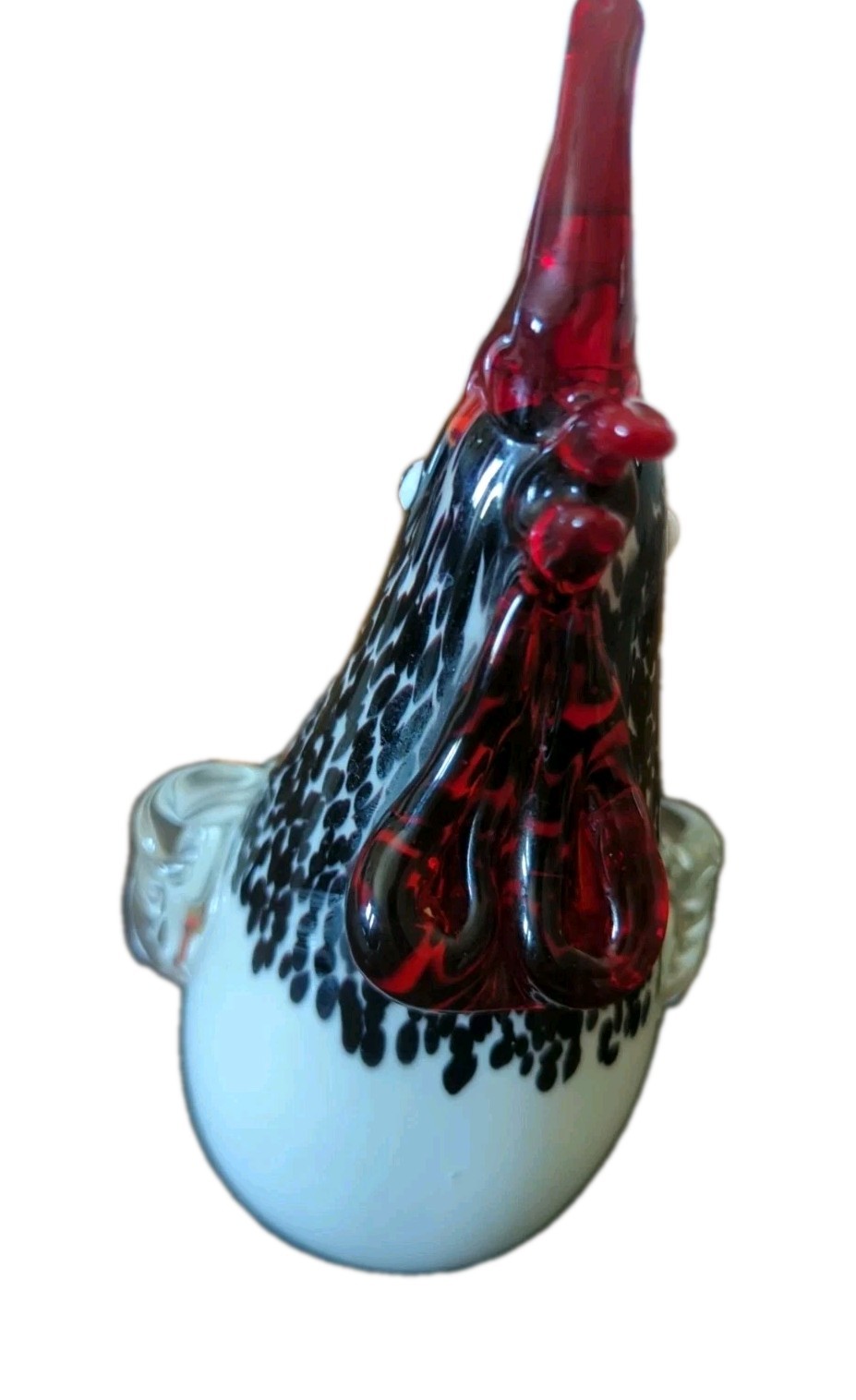 Black White Red Art Glass Heavy Rooster Bird Figurine Farm Decor Paperweight