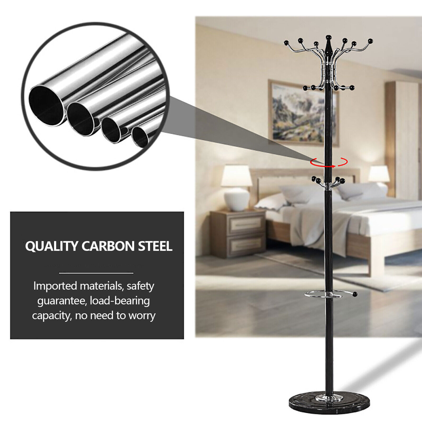 Heavy Duty Coat Rack Hat Bag Stand Tree Clothes Hanger Holder 16-Hook Organizer