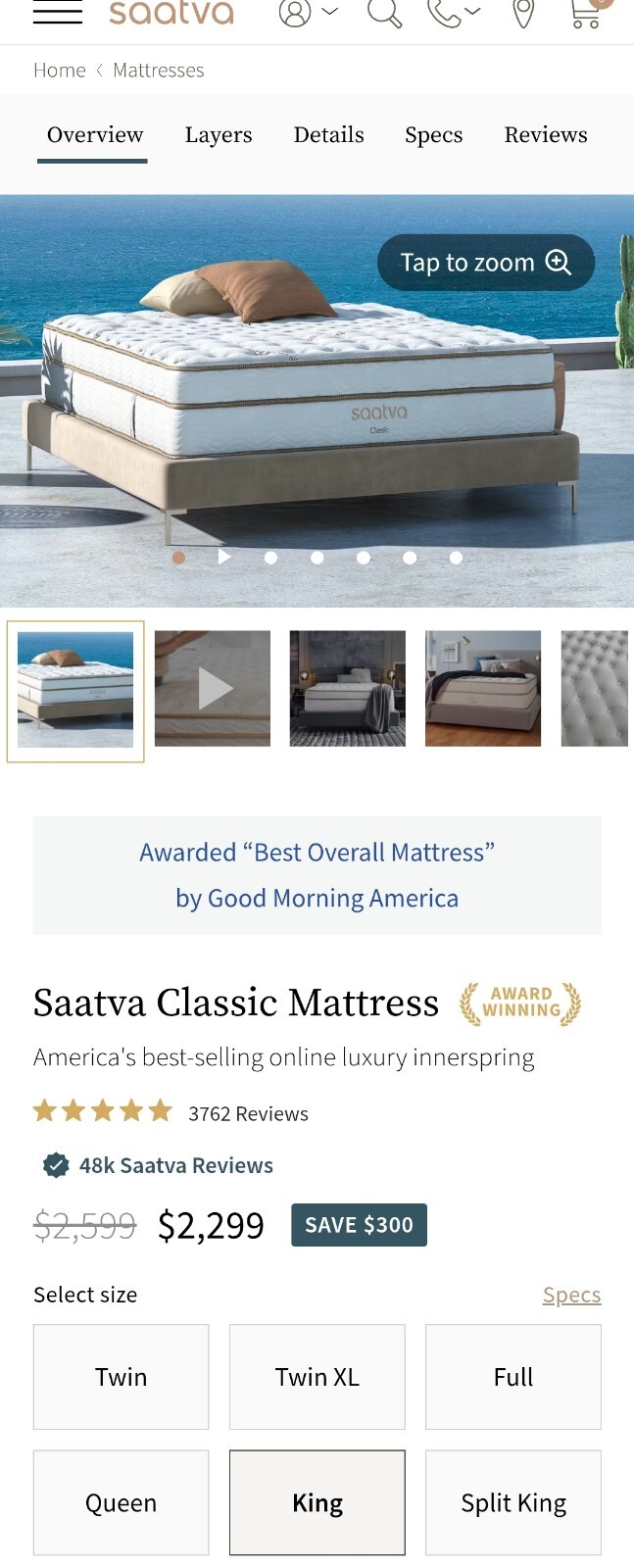 Saatva Classic 11.5 KING SIZE Mattress LUXURY FIRM