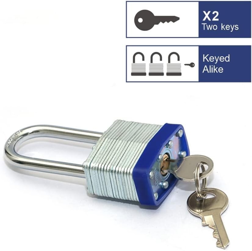 Lot of 12 Piece 40mm Laminated Pad Locks Keyed the Same Alike Long Shackle