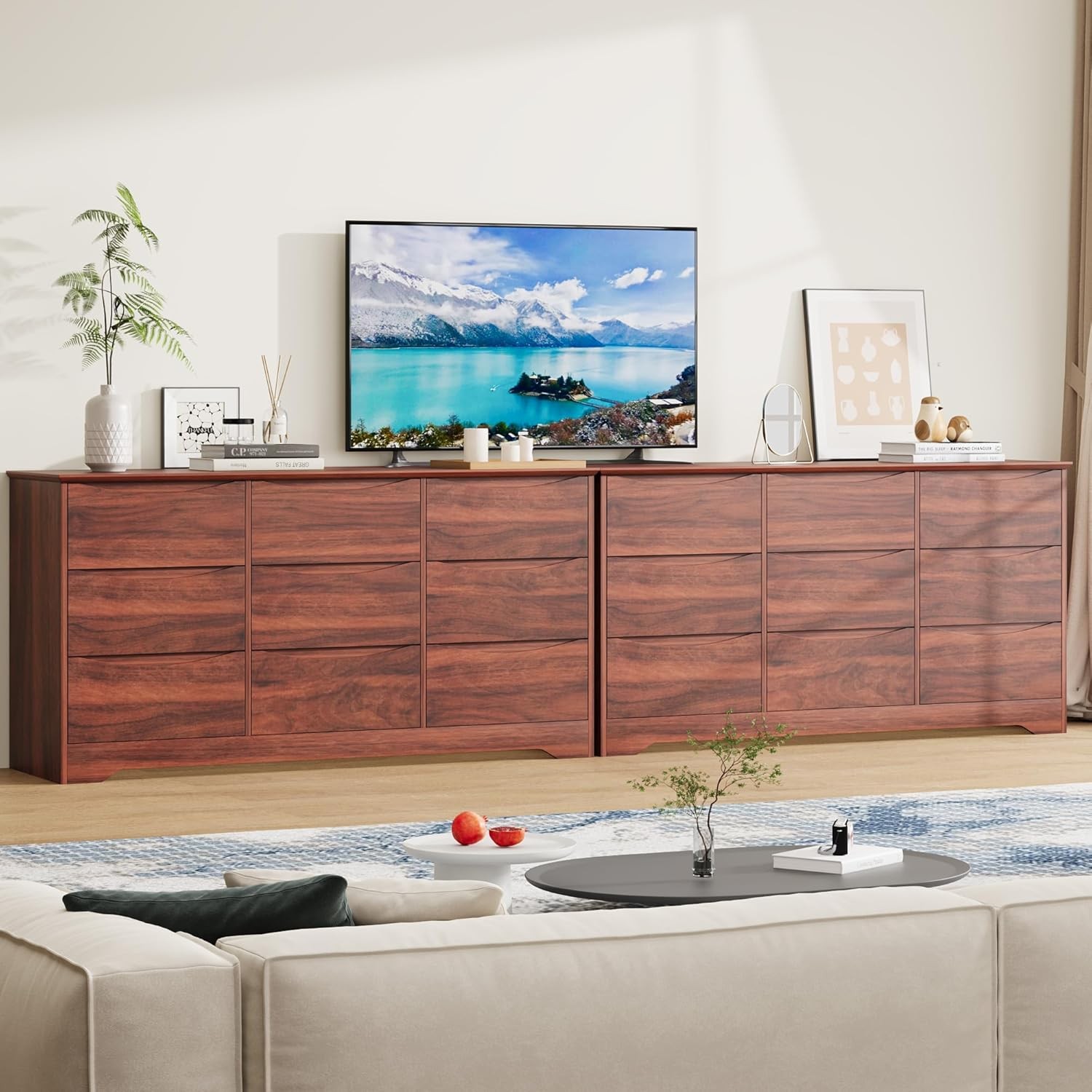 Wooden 9 Dresser for Bedroom, Long Storage Dresser Modern Closet for Bedroom