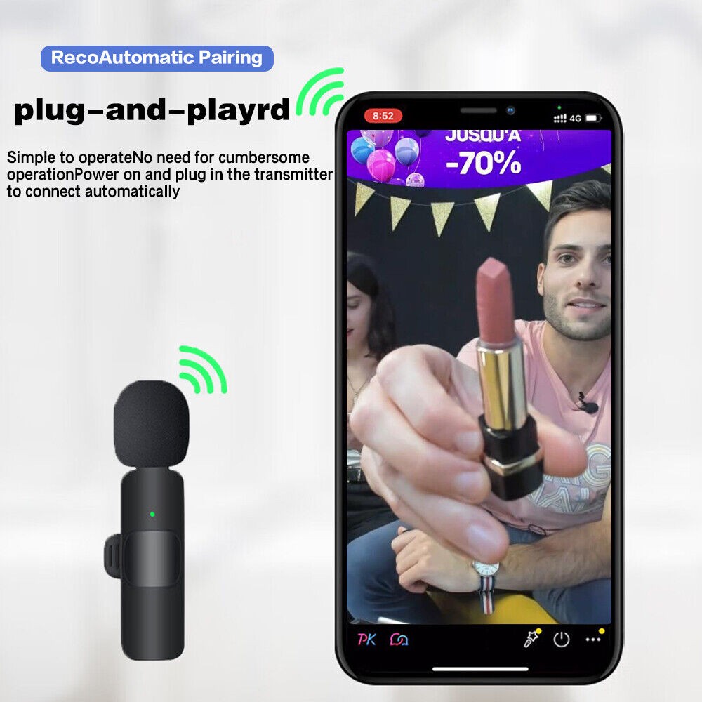 2 Pack For iPhone Lavalier Microphone Wireless Audio Video Recording Mini Mic