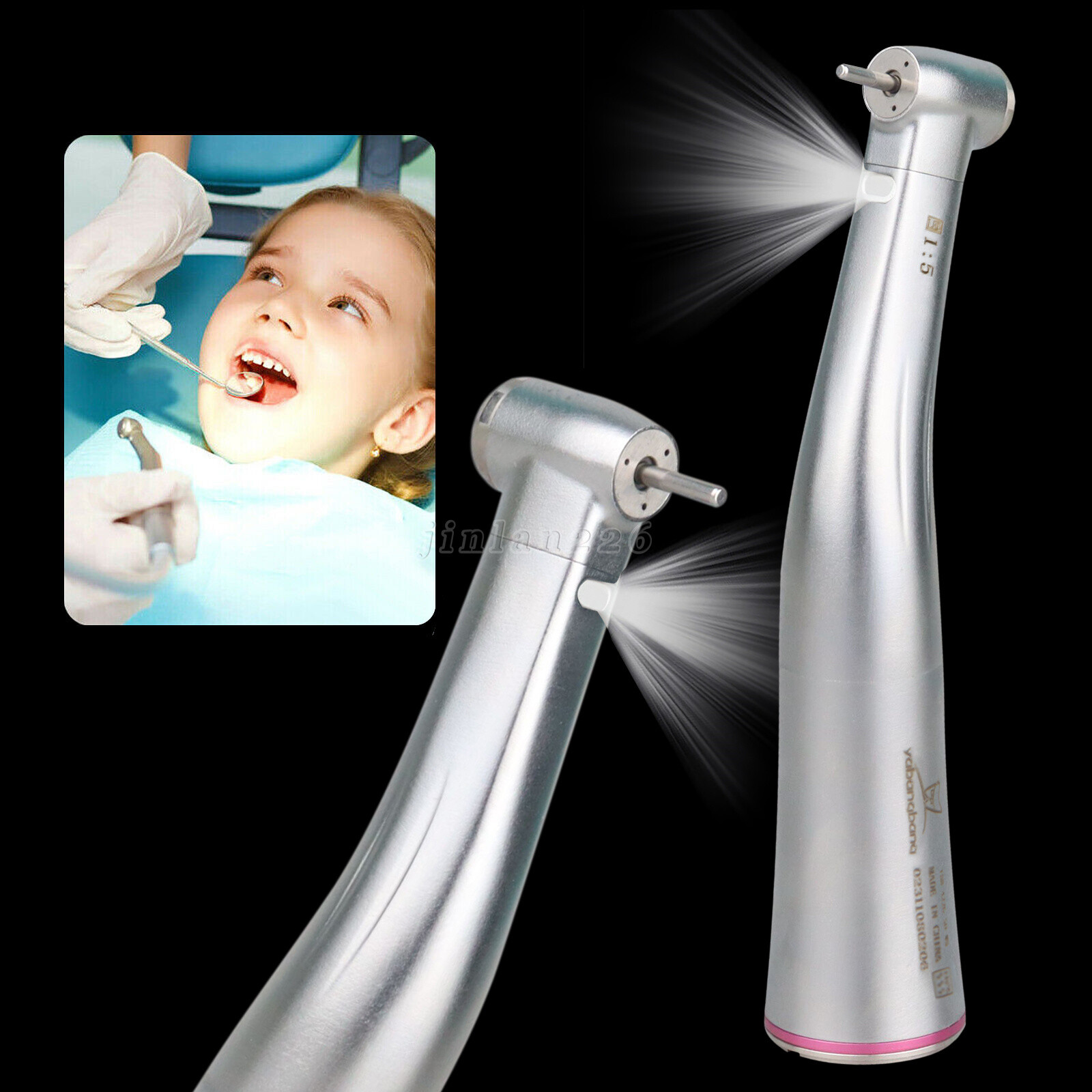 Dental 1:5 Increasing Contra Angle LED Optic Handpiece Fit NSK Electric Motor