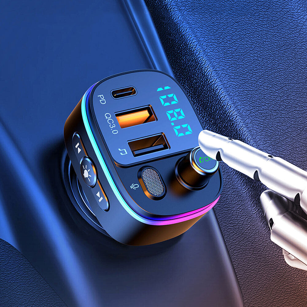 Car Wireless Bluetooth5.0 FM Transmitter MP3 Player QC3.0 USB Car Charger Adapte